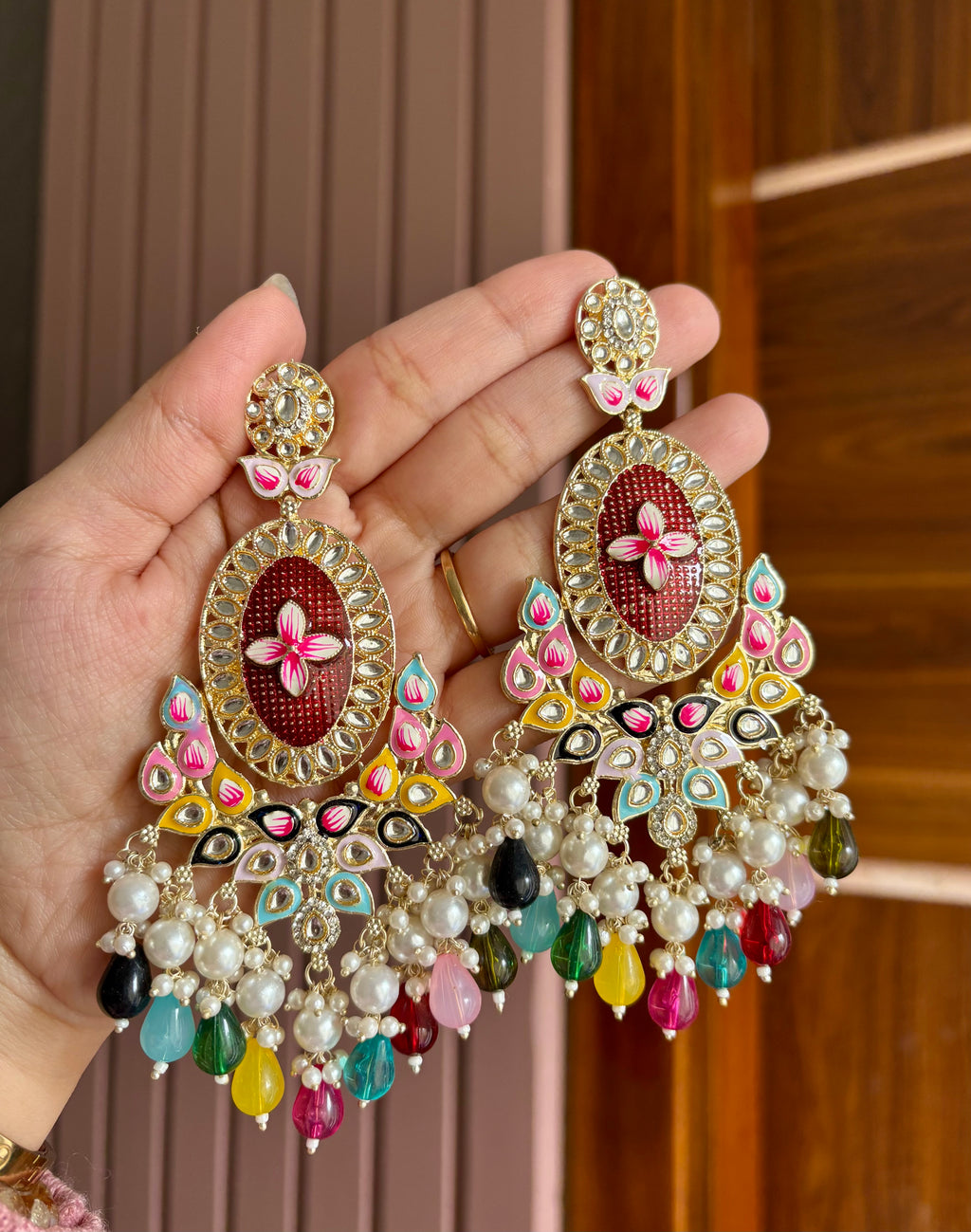 High Quality Designer Meenakari Work Long Earrings