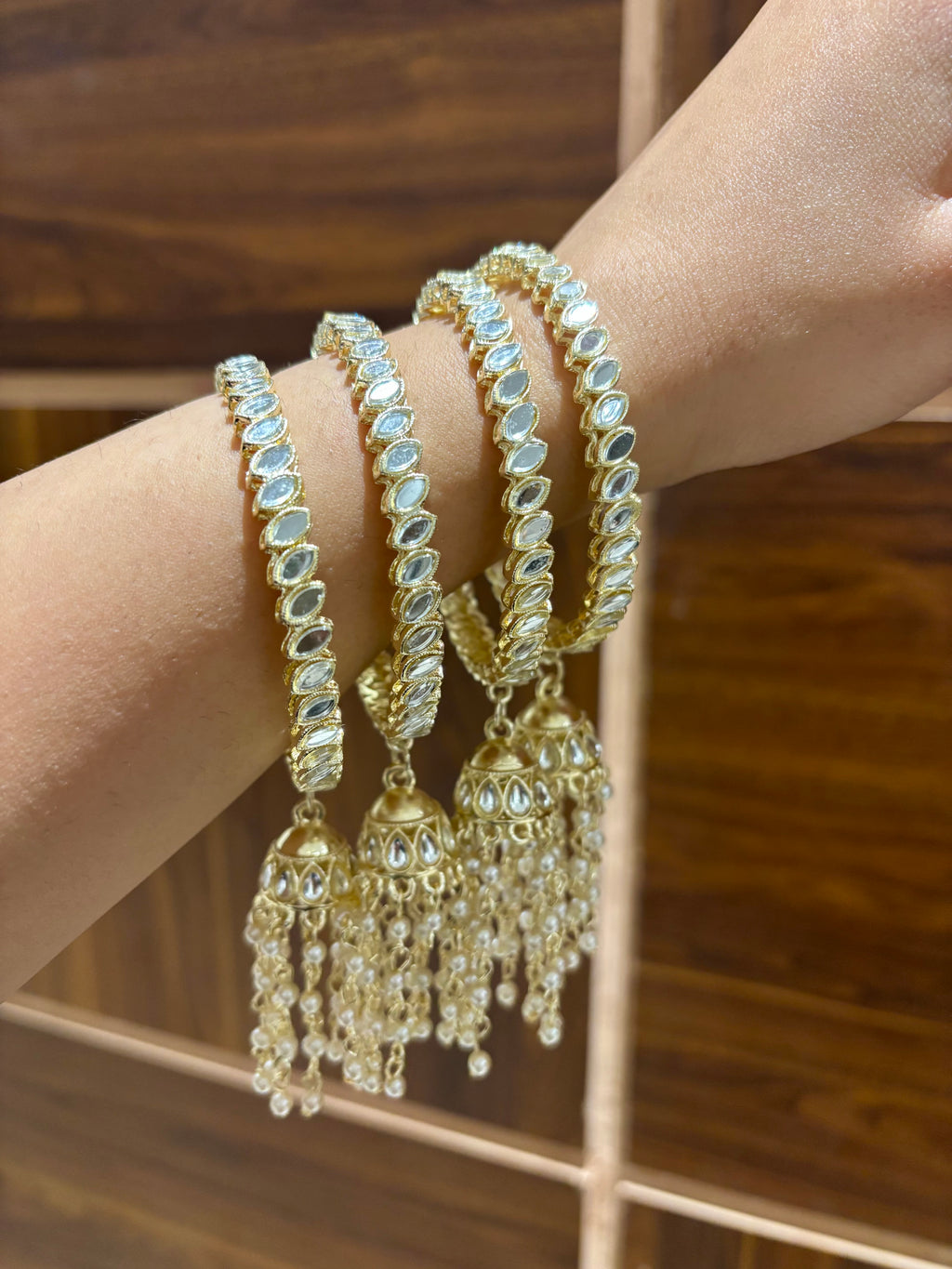 High Quality Designer Full Mirror Work Bangles With Latkan ( Set Of 4 )