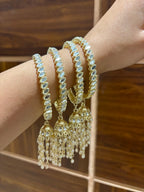 High Quality Designer Full Mirror Work Bangles With Latkan ( Set Of 4 )