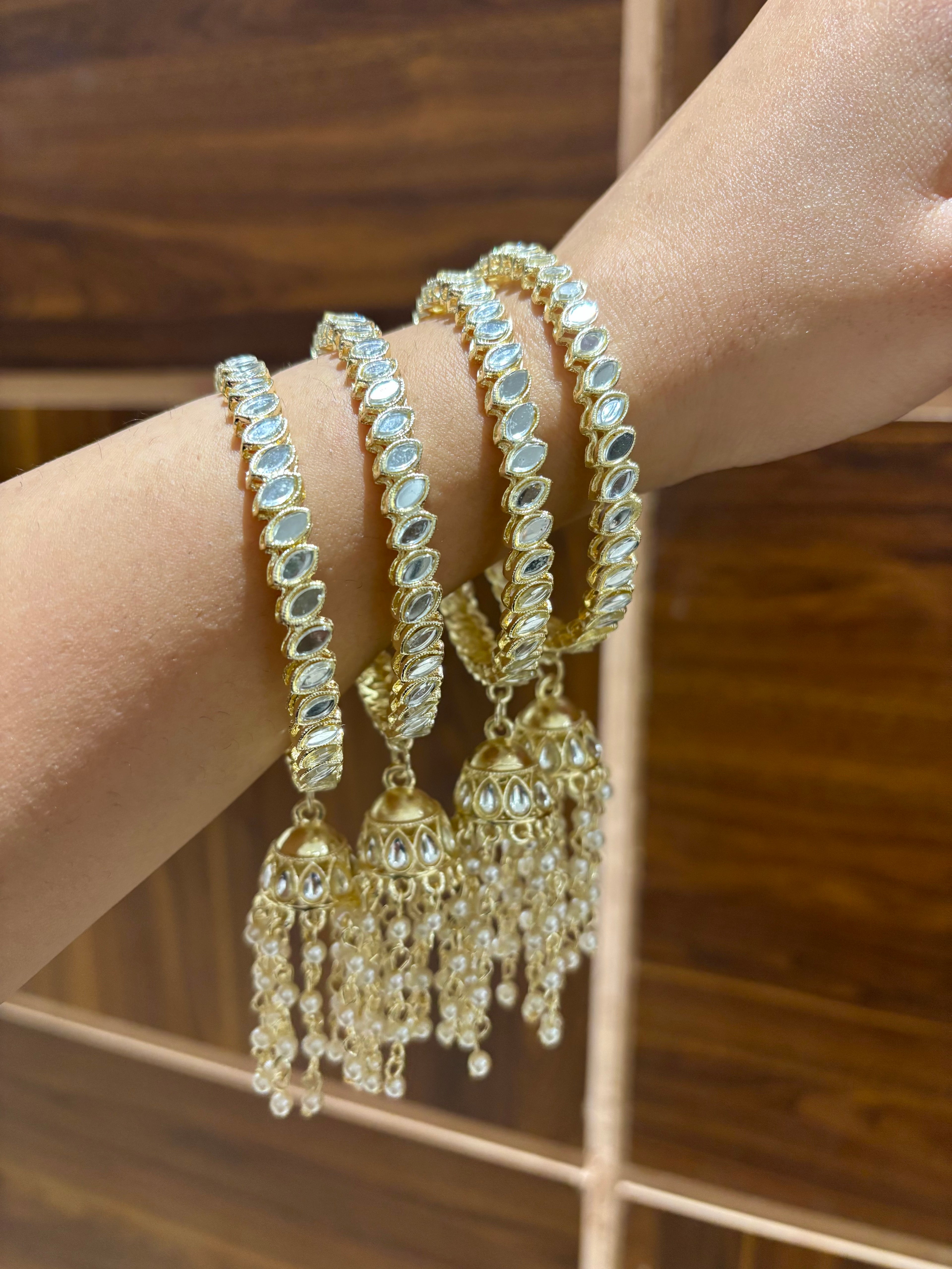 High Quality Designer Full Mirror Work Bangles With Latkan ( Set Of 4 )