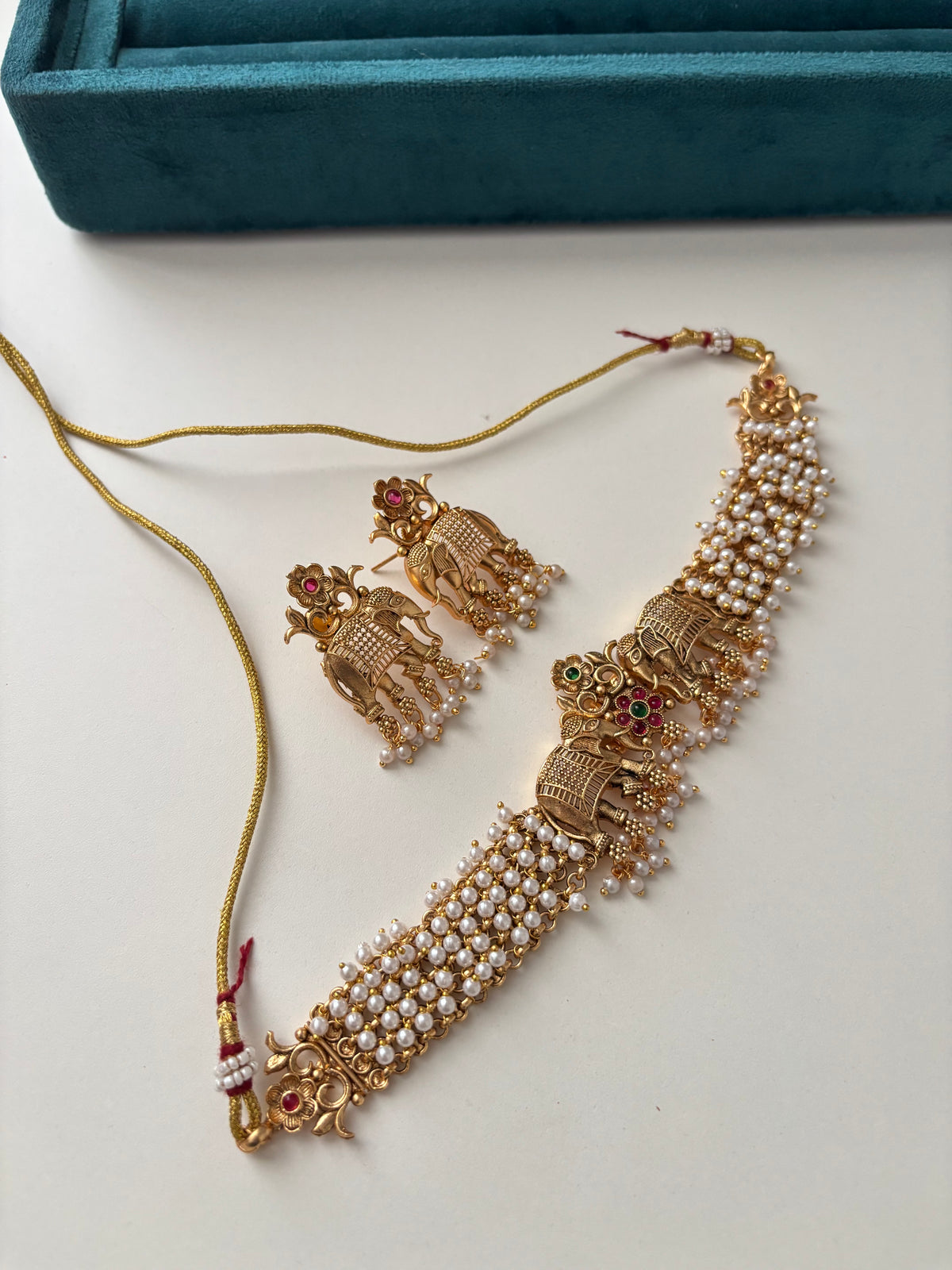 Premium Brass Elephant Touch Choker Set With Studs