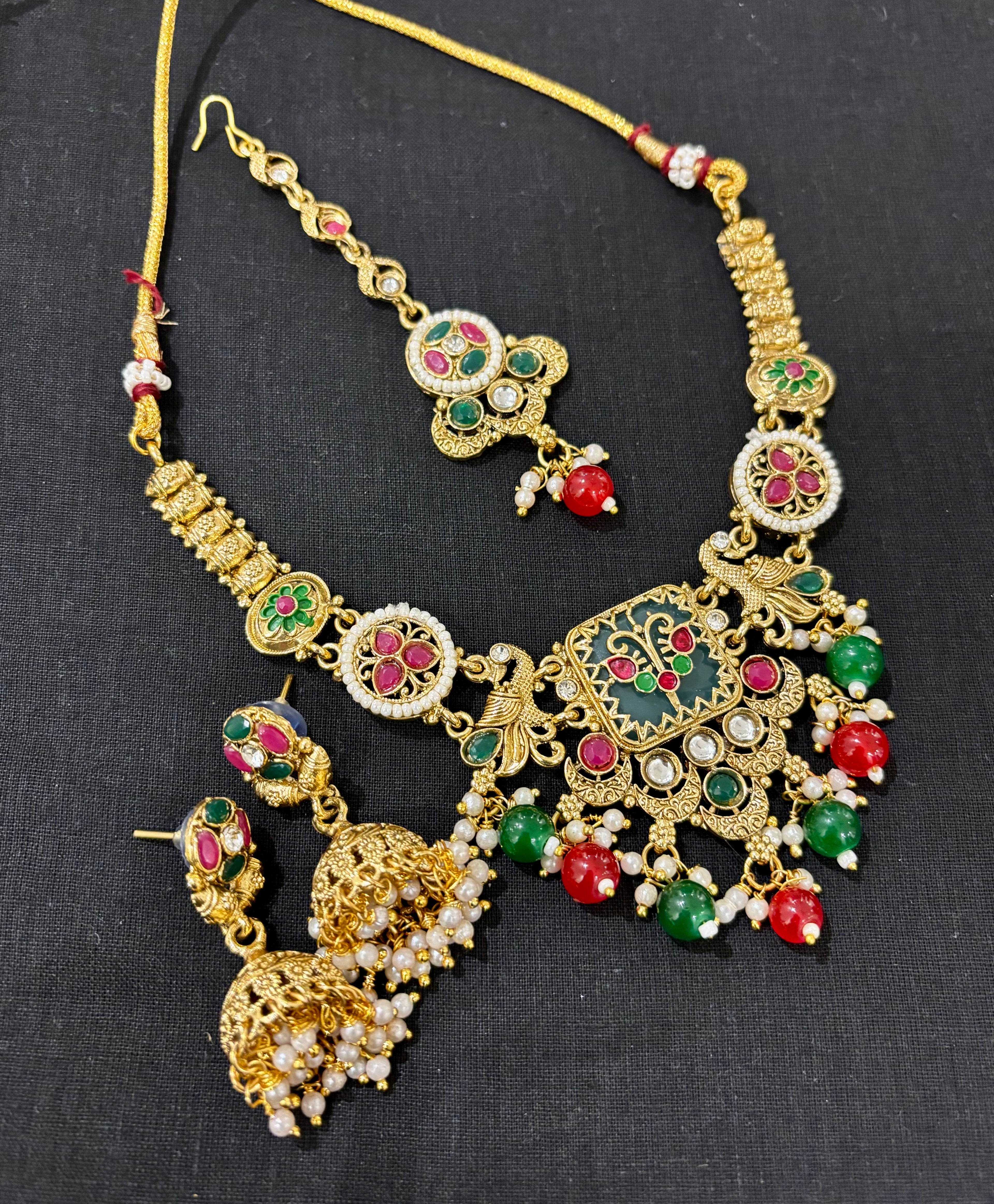 High Quality Designer Heritage Collection Necklace With Mang Tikka & Jhumkas