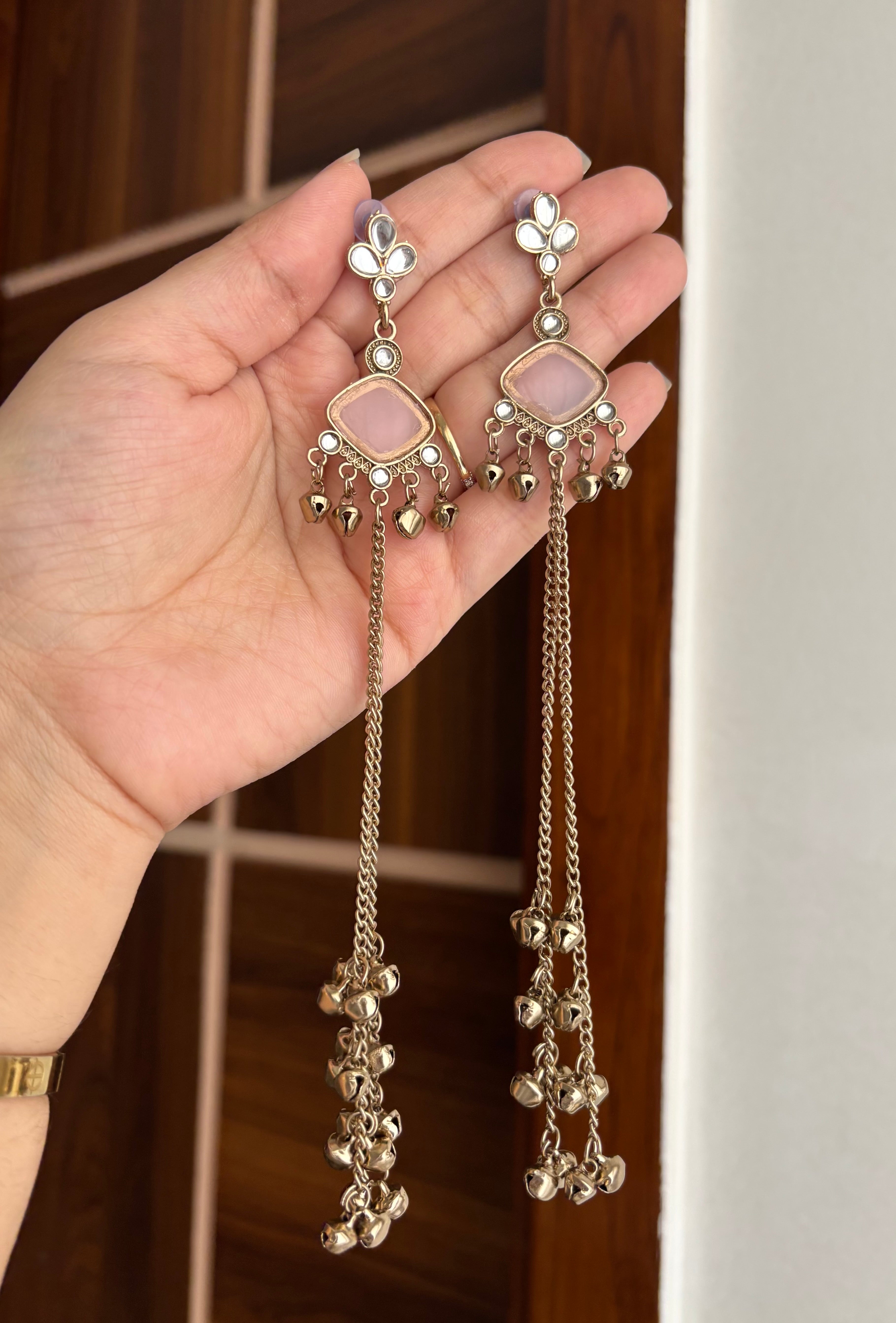 Shalini Kashmiri Long Earrings ( Baby Pink )