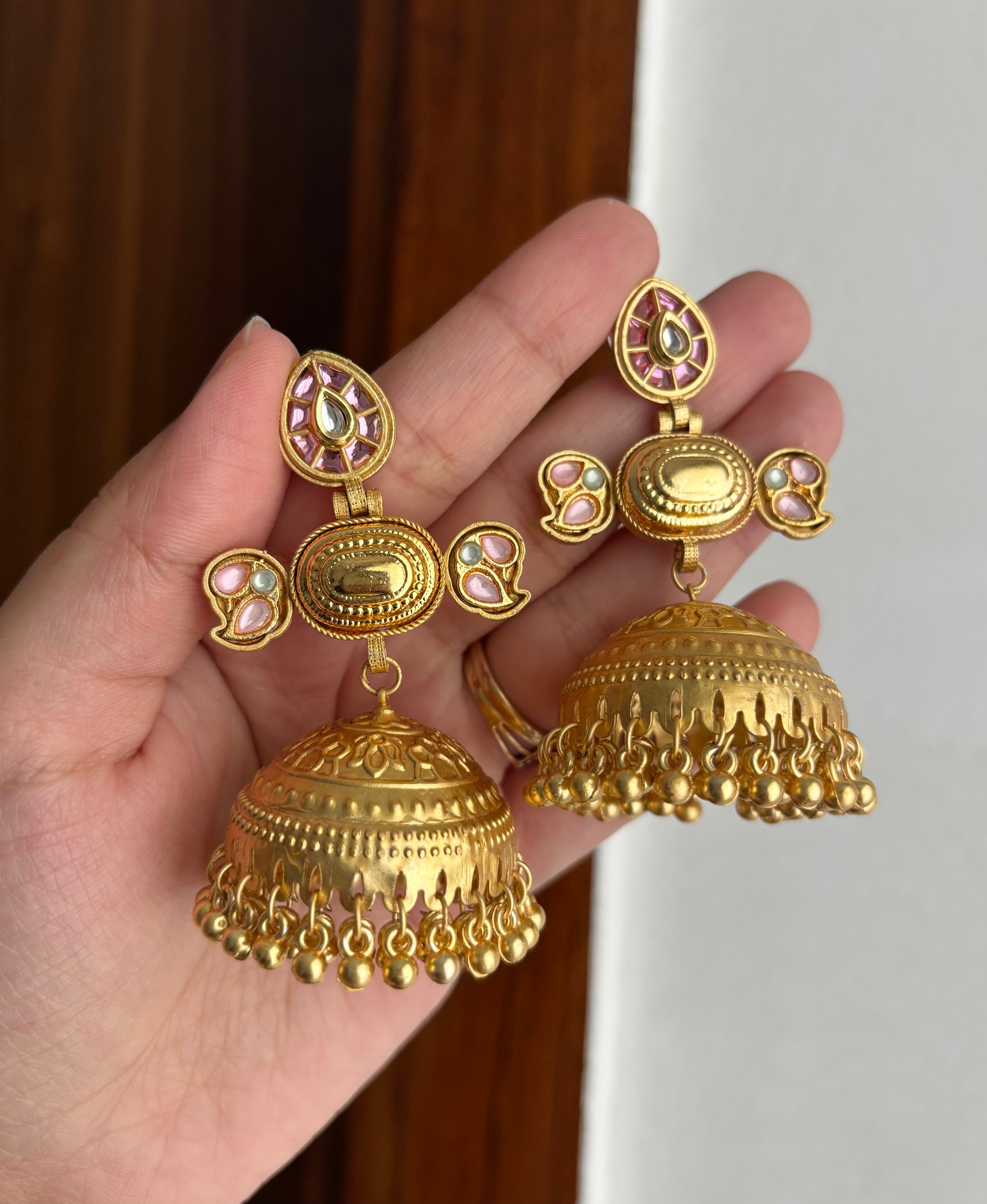 High Quality Designer Jhumkas (Pink & Mint Mix)