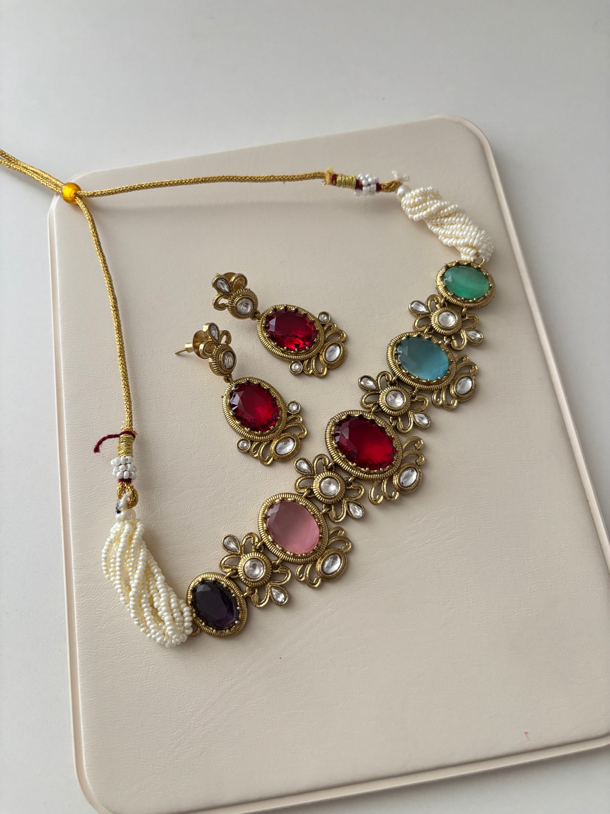 Sabyasachi Dupe Choker Set With Earrings (Multi)
