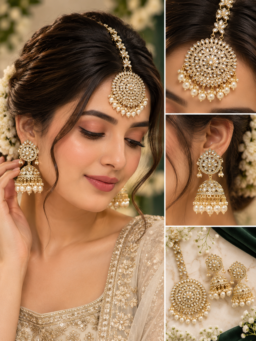 Priya Kundan Oversized Mang Tikka With Jhumkas