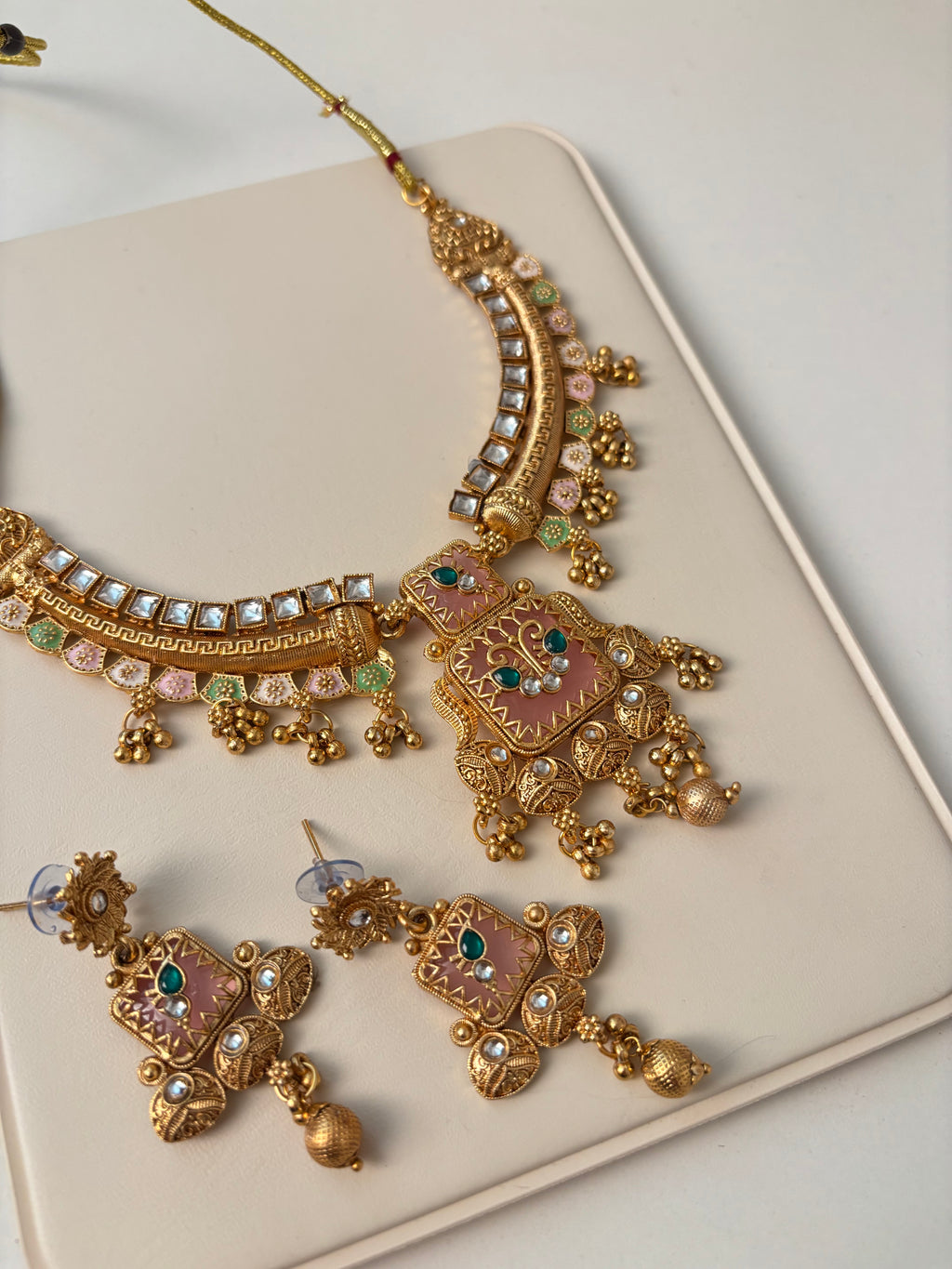 Gold Look Like Necklace With Earrings (Blush Pink)