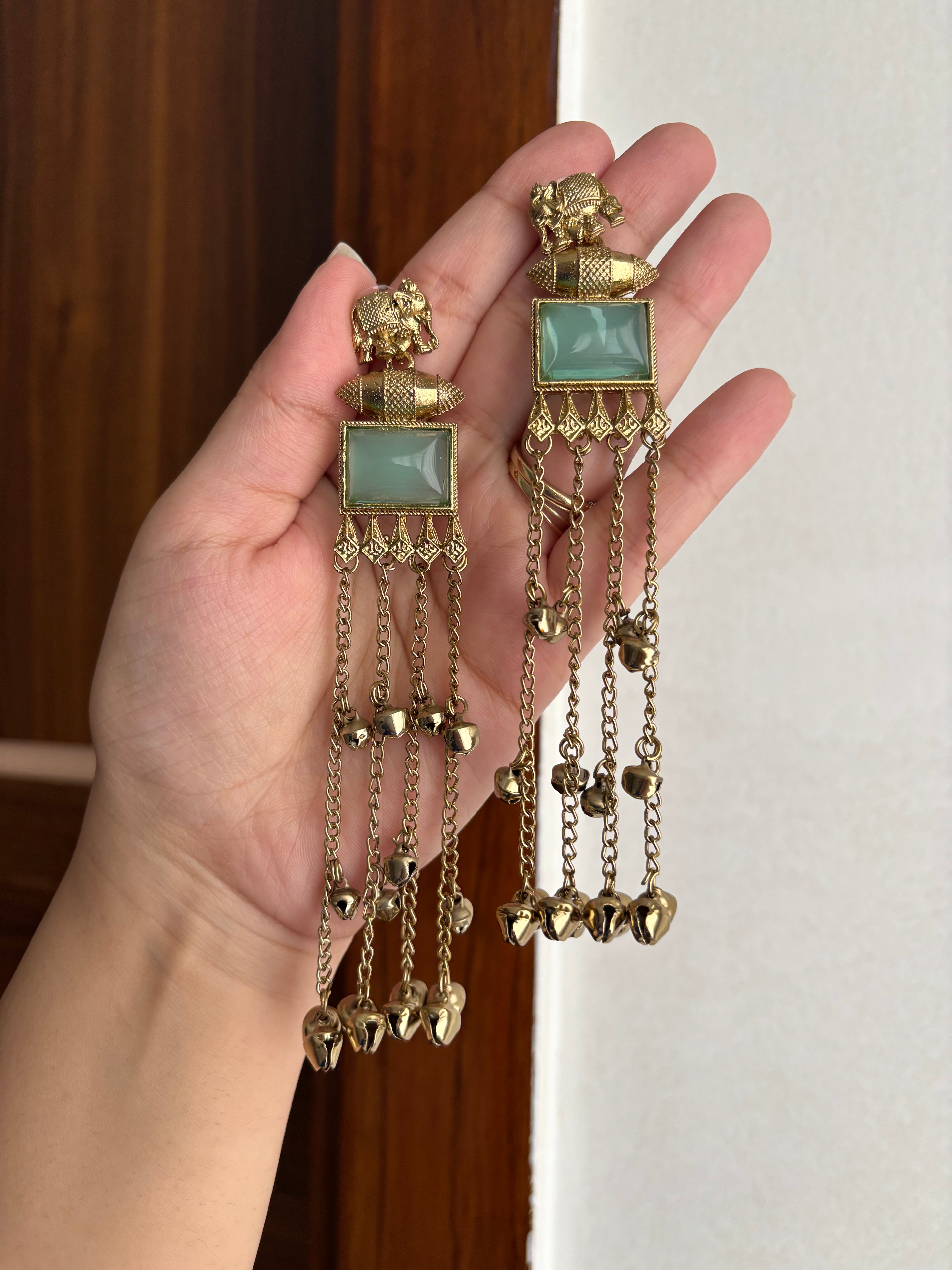 Elephant Sky Blue Long Layer Earrings