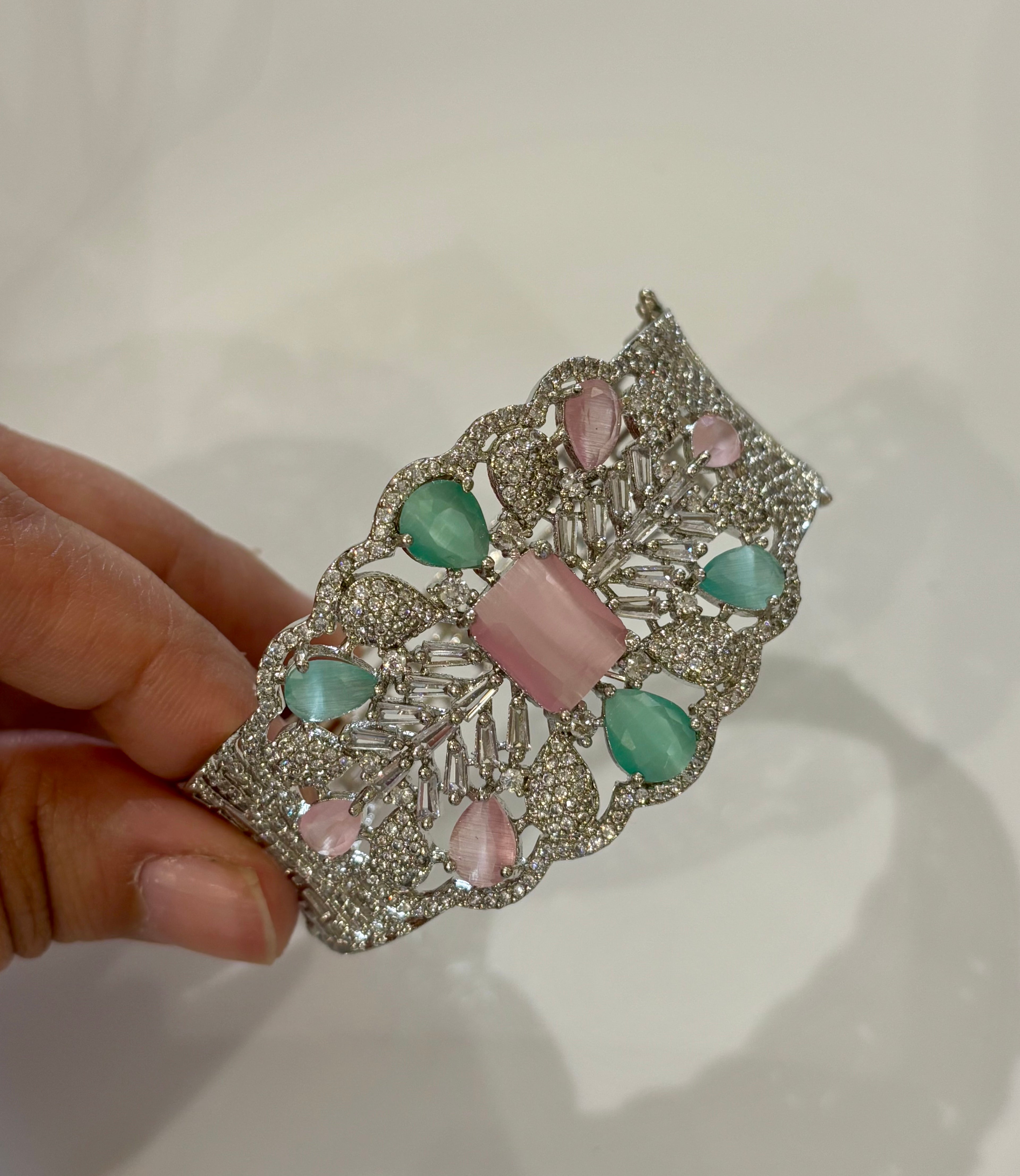Maria American Diamond Openable Bracelet ( Pink & Turquoise Mix )