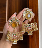 Laila Kashmiri Chandbali Earrings (Yellow)
