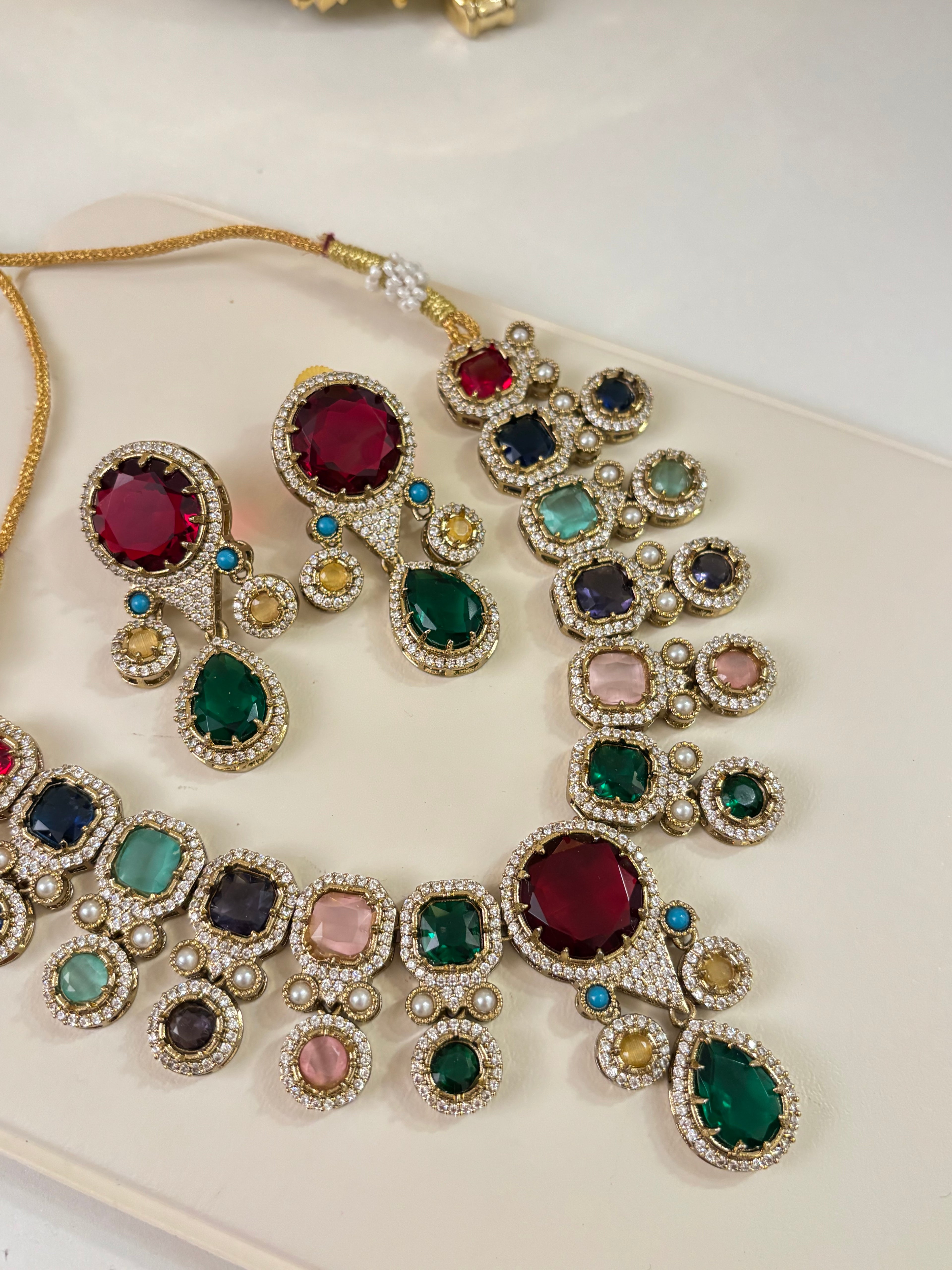 Premium Doublet Stones Work Princy Necklace With Earrings