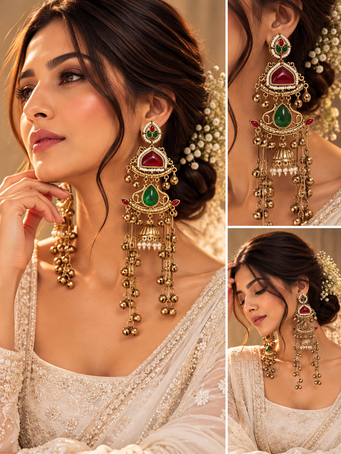 Unnati Kashmiri Long Layer Earrings (Red/Green)