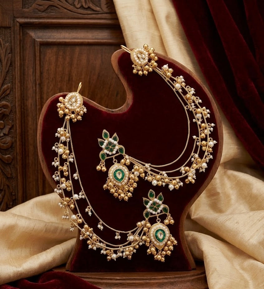 Sunheri Earrings With Side Layers In Ghungroo Touch (Green)