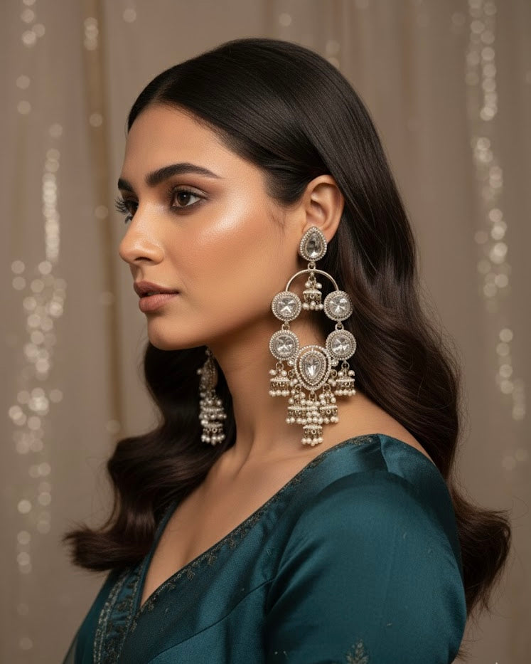 High Quality Designer Victorian Polki Dupe Long Earrings