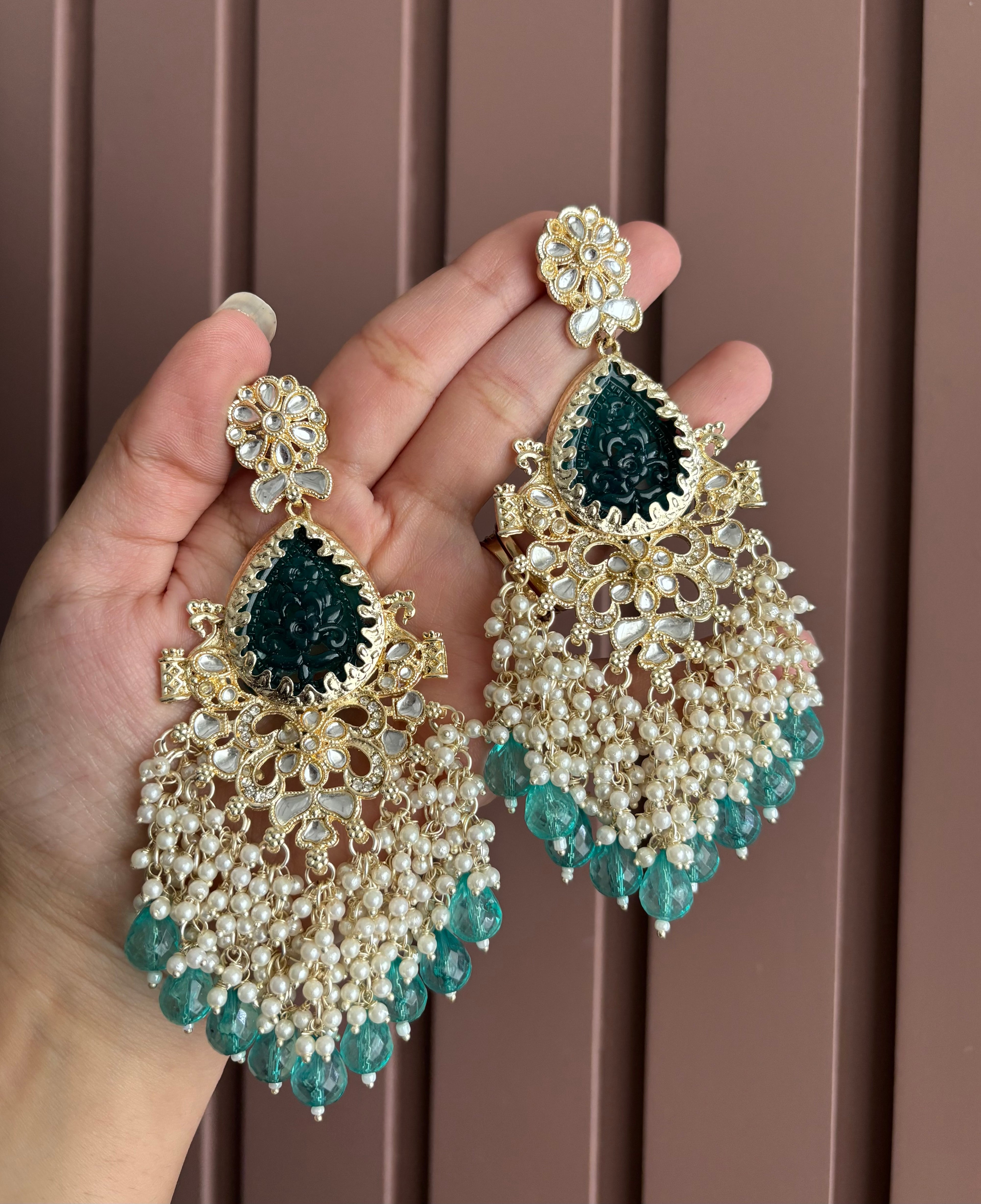High Quality Designer Long Earrings (Teal Blue)