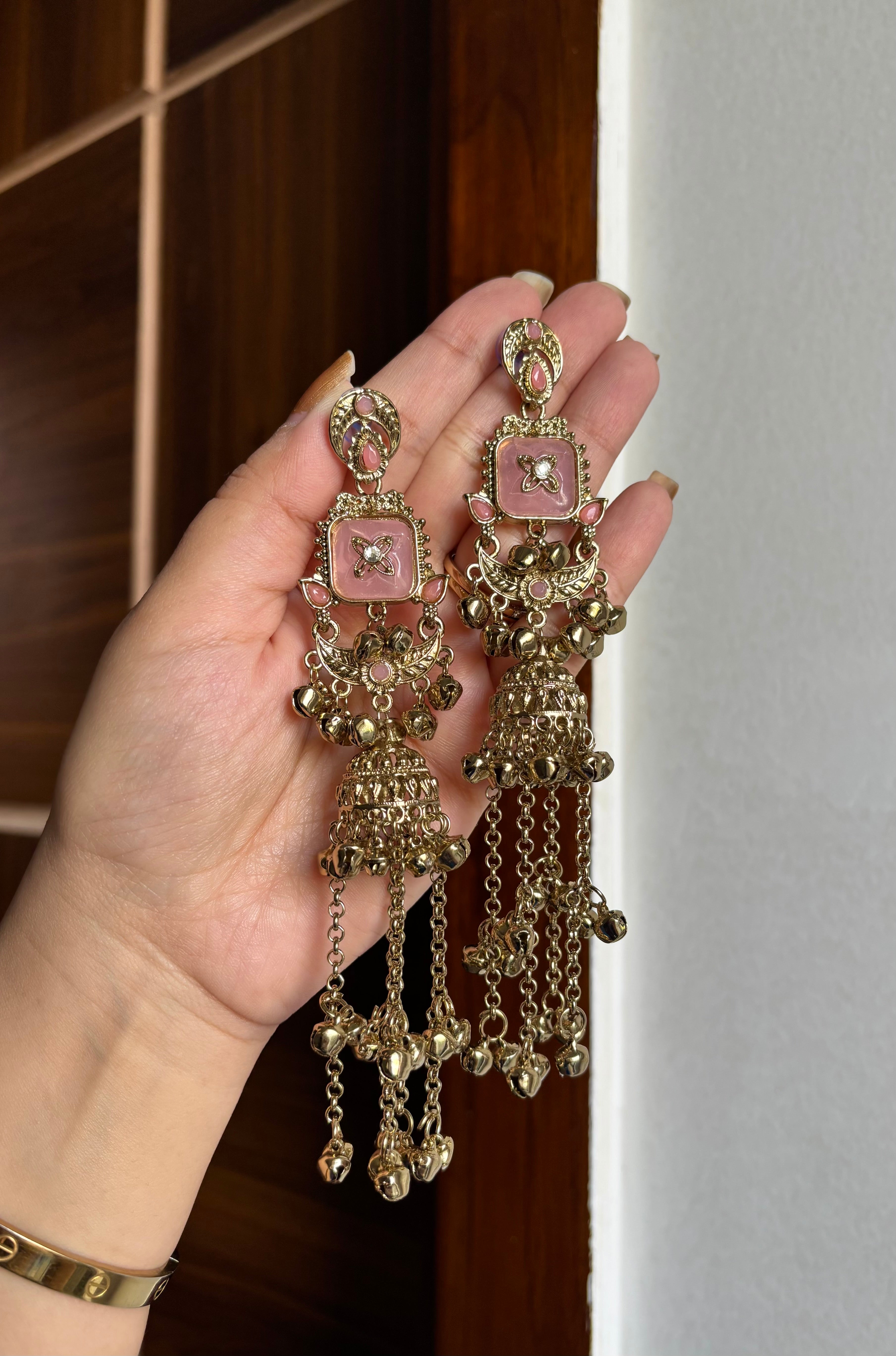 Pink Long Kashmiri Jhumkas