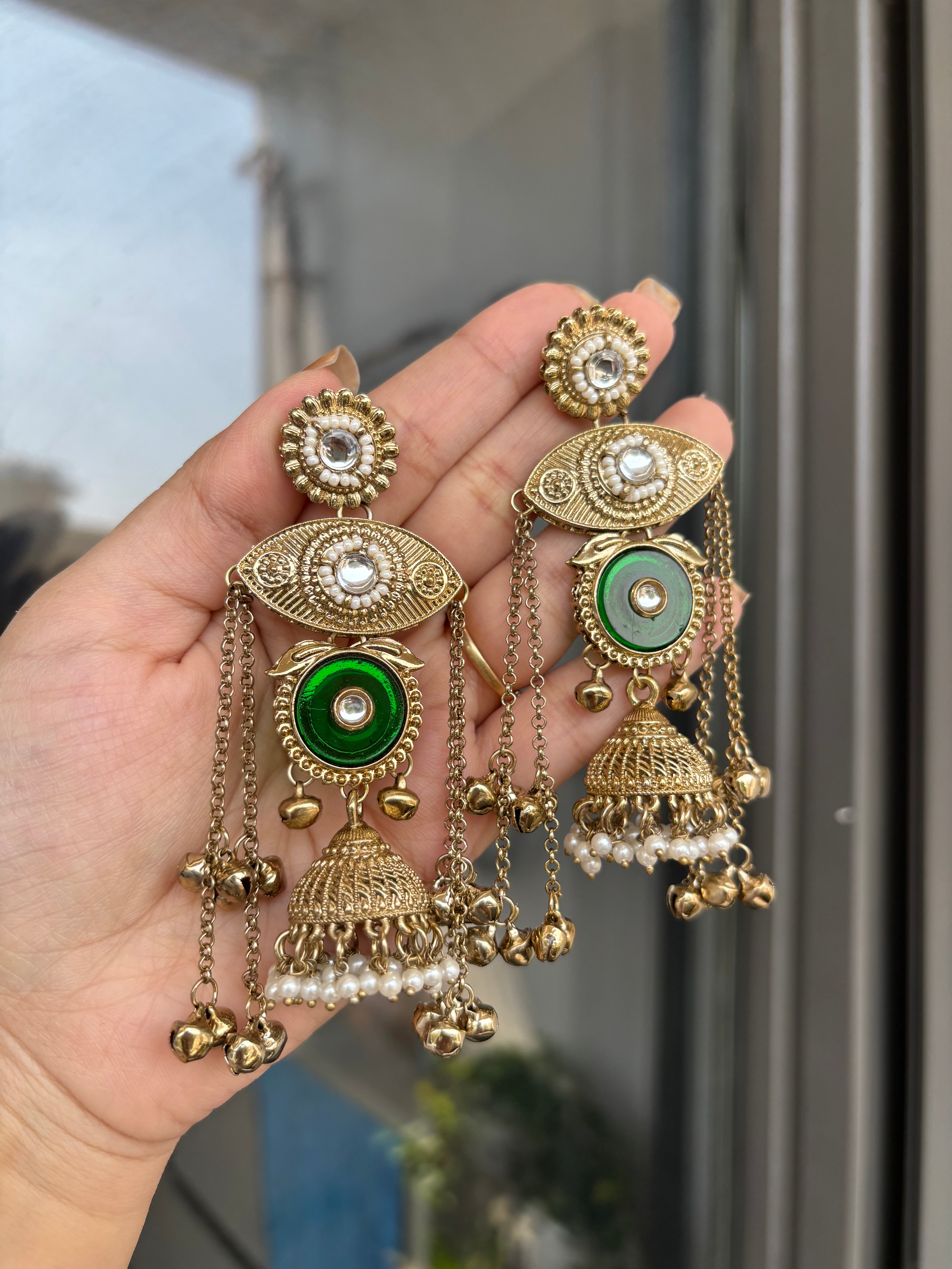 Layla Kashmiri Designer Earrings ( Green )