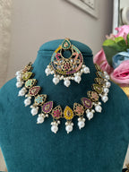 Premium Jadau Multi Necklace With Mang Tikka & Earrings
