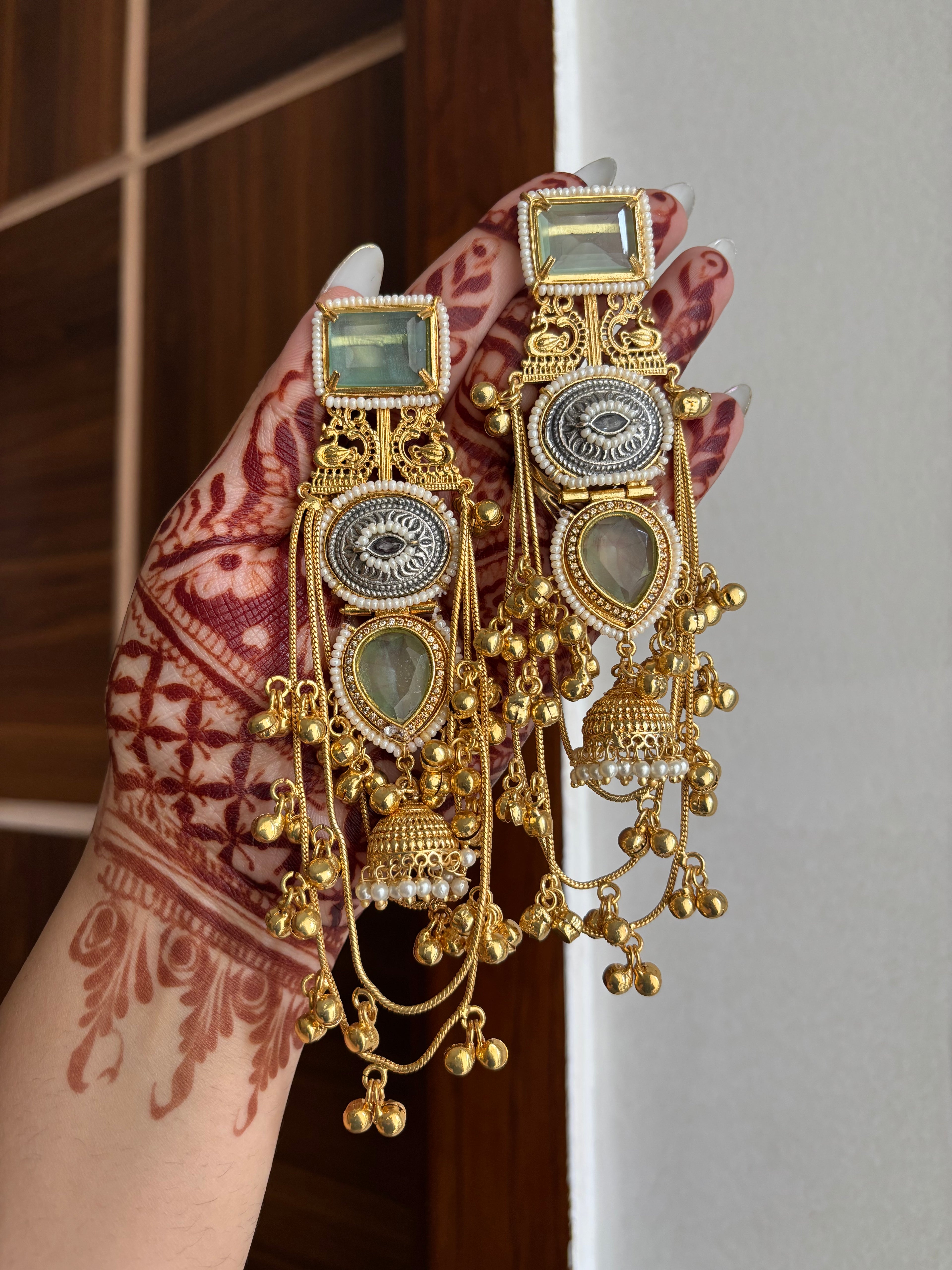 Zeena Kashmiri Long Earrings (Mint)
