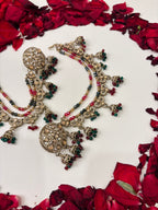 Saanvi Premium Stud Earrings With Side Layers (Ruby/Emerald)