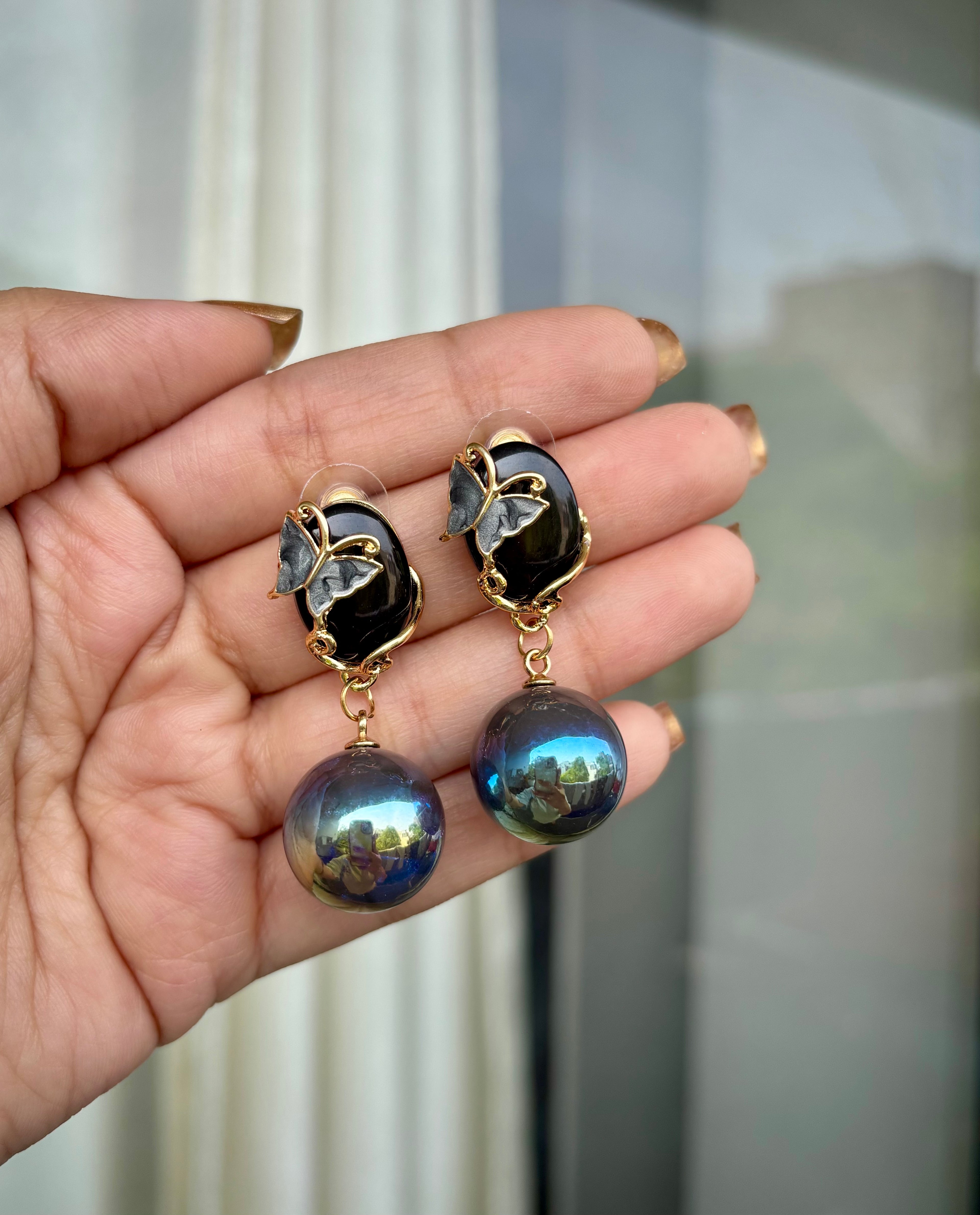 Black Butterfly Drop Earrings