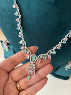 Elizabeth American Diamond Necklace With Earrings (Pink Mint)