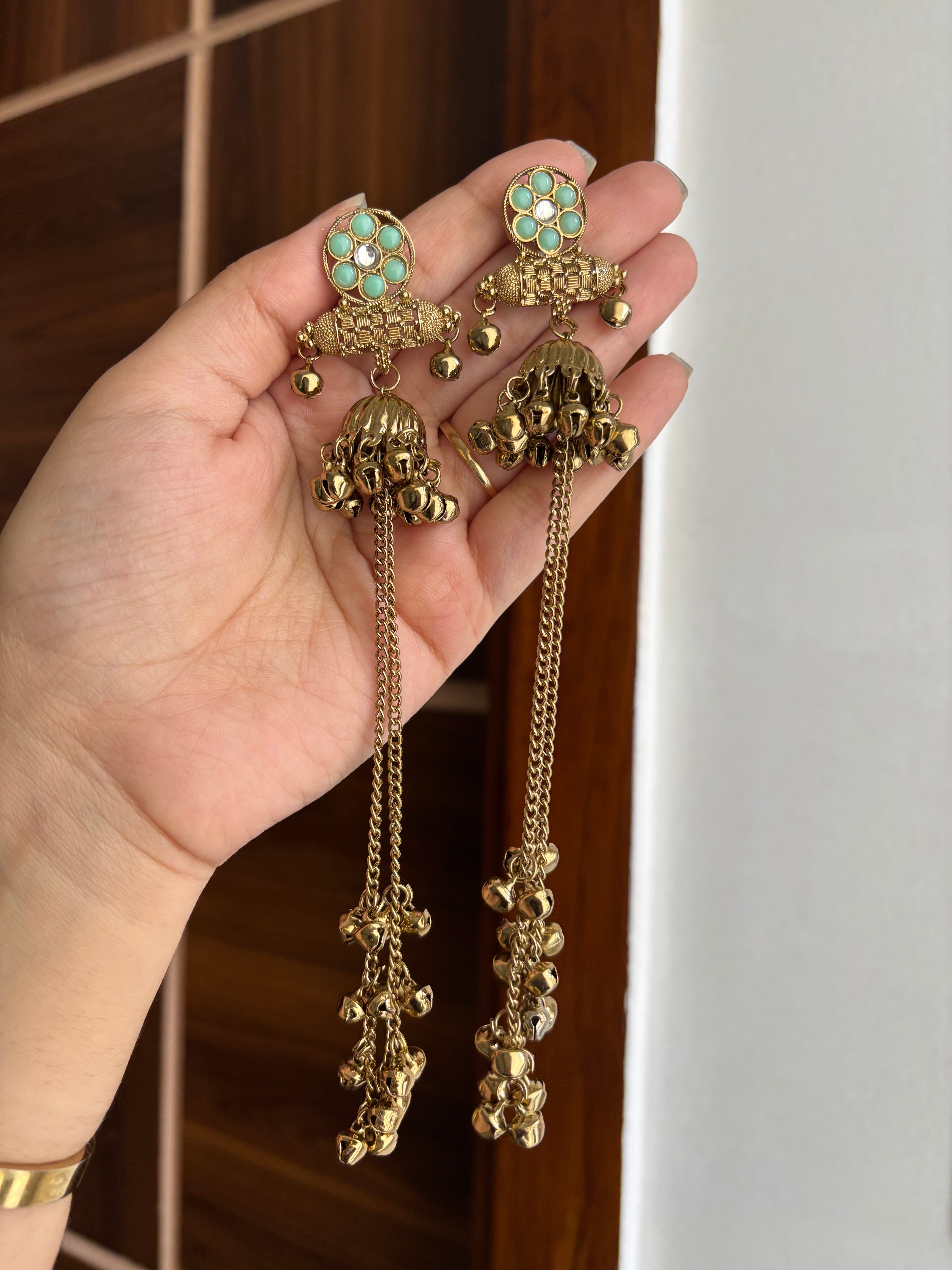 Daisy Kashmiri Jhumkas With Long Layers ( Mint)