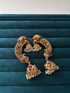 Peacock Brass Earcuff With Pearls Touch