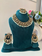 Navida Classy Necklace With Mang Tikka & Chandbali Earrings (Pink & Mint)