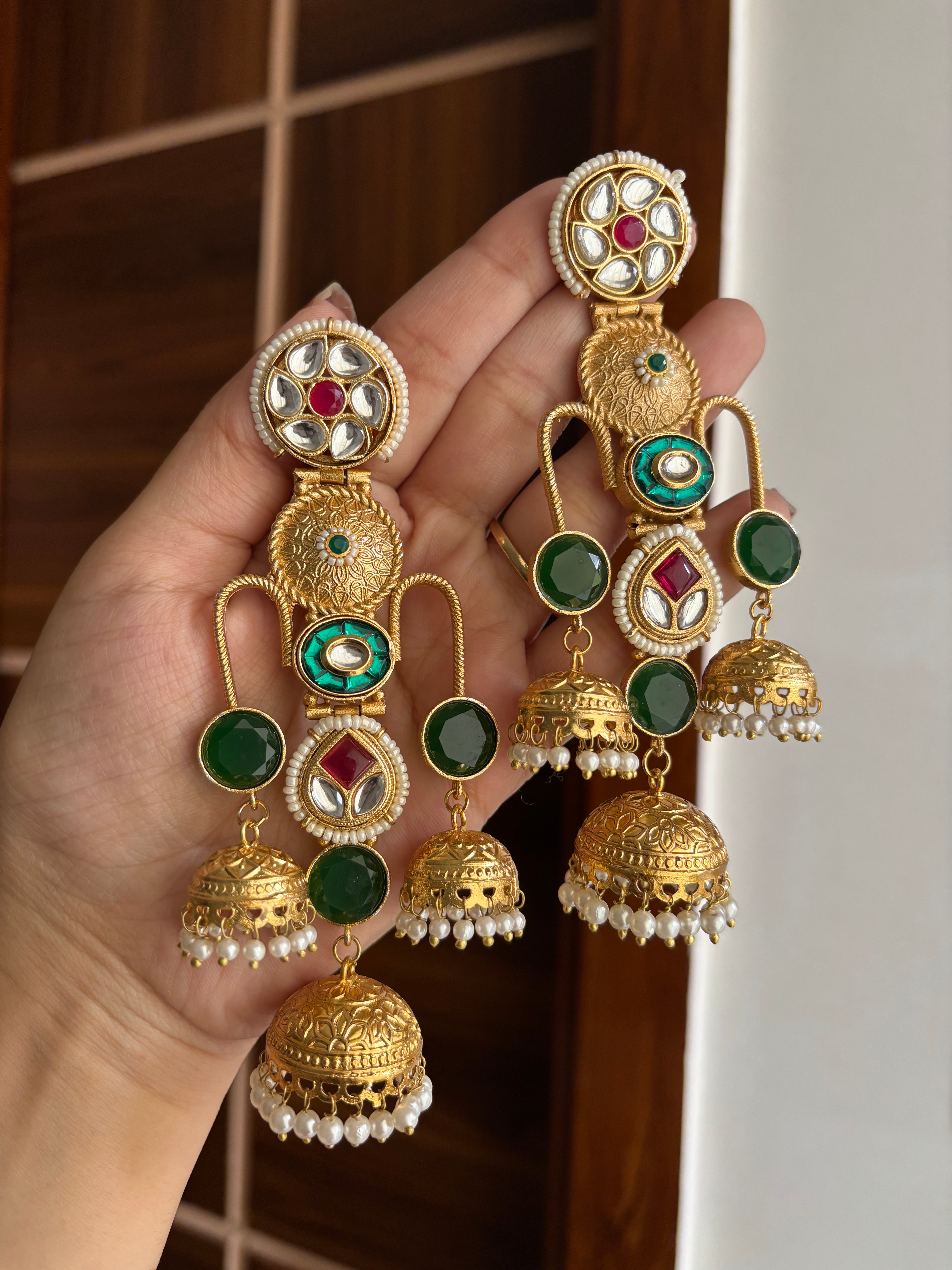 Meghna Statement Brass Earrings (Green)