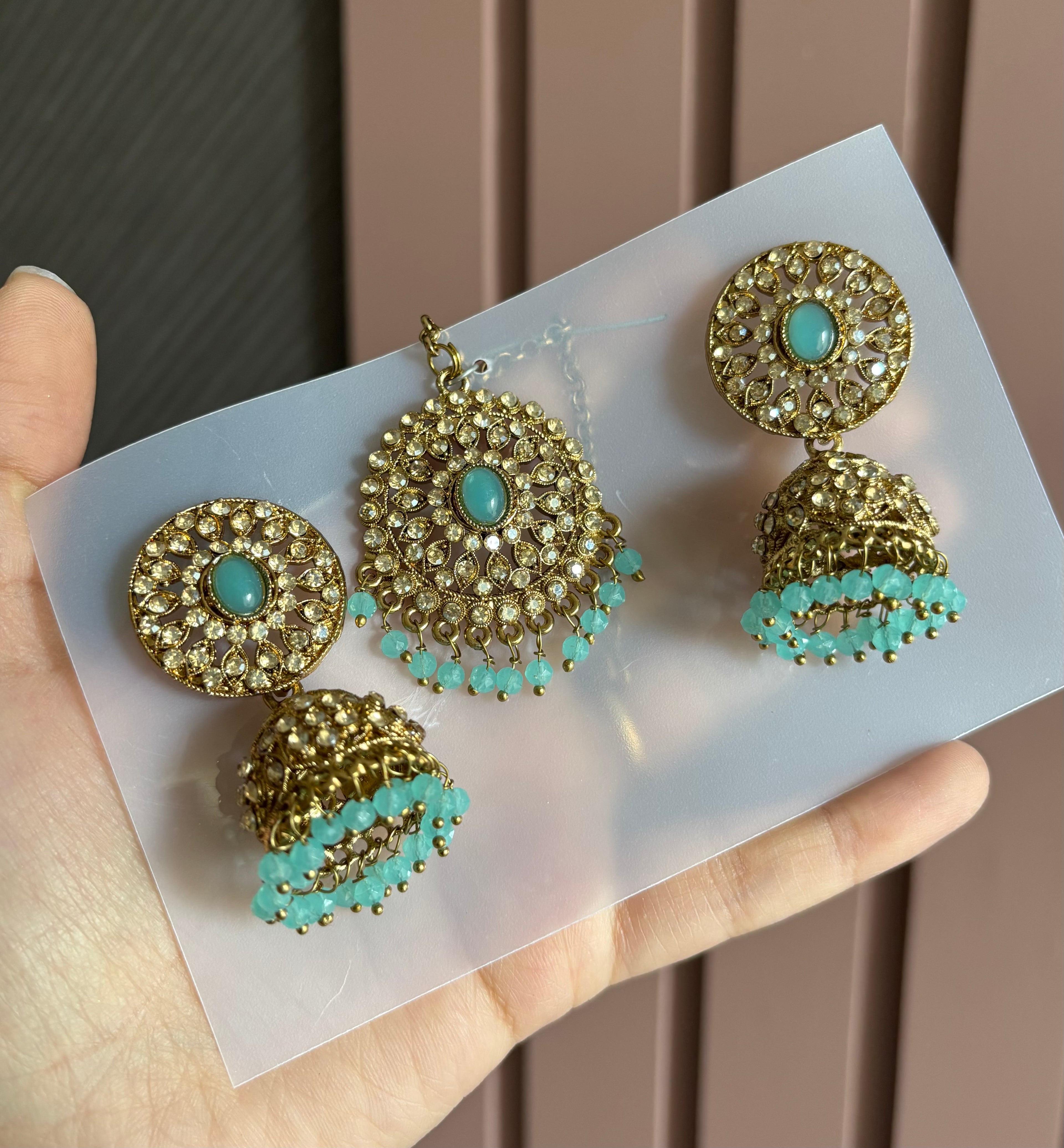 Sky Blue Mang Tikka With Jhumki
