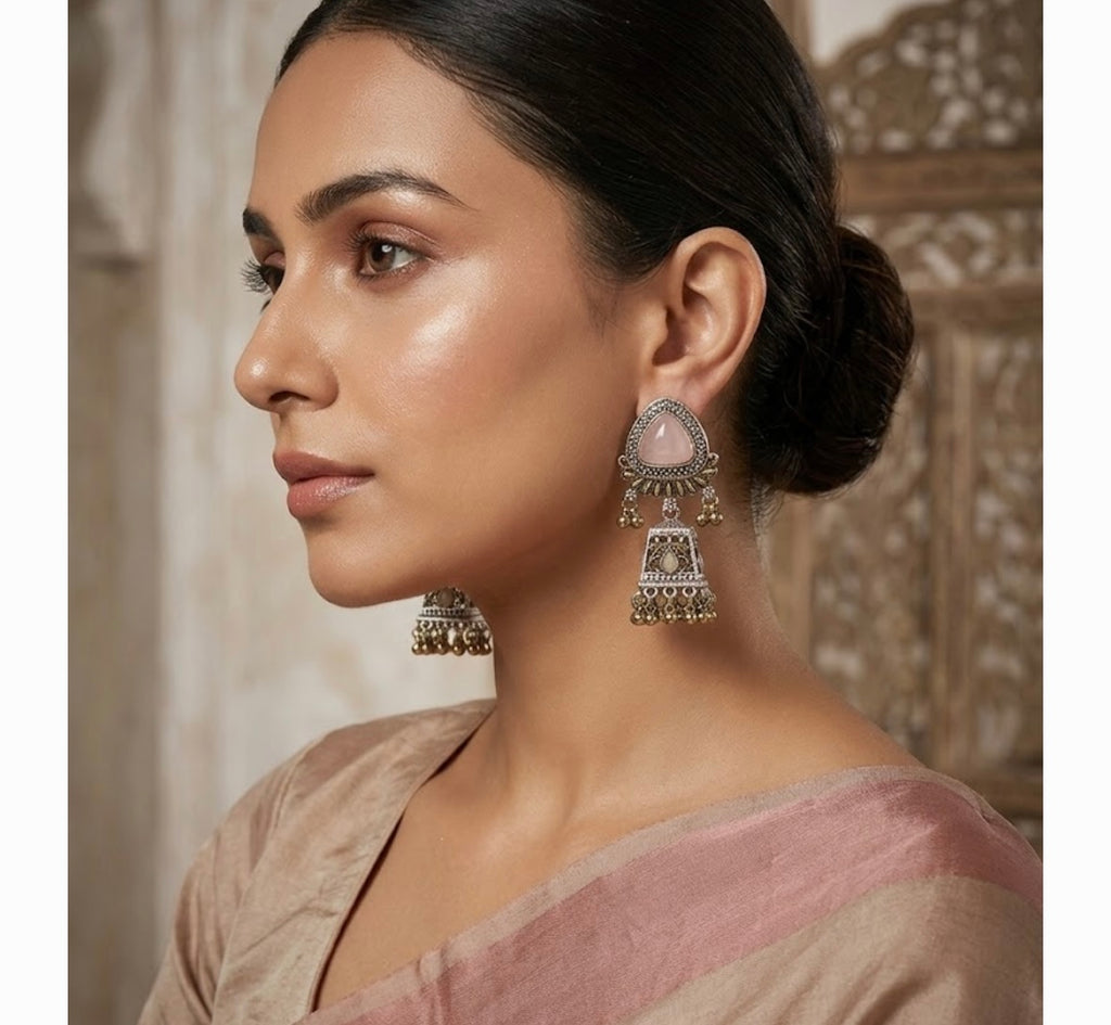 Silver & Golden Double Tone Touch Tri Jhumkas