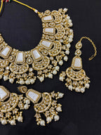 Navneet Heavy Look Necklace With Mang Tikka & Earrings ( Ivory )