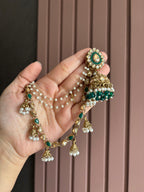 Green Jhumki With Detachable Earchain