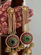 Gurpreet Brass Jhumkas With Sahara (Maroon/Emerald)