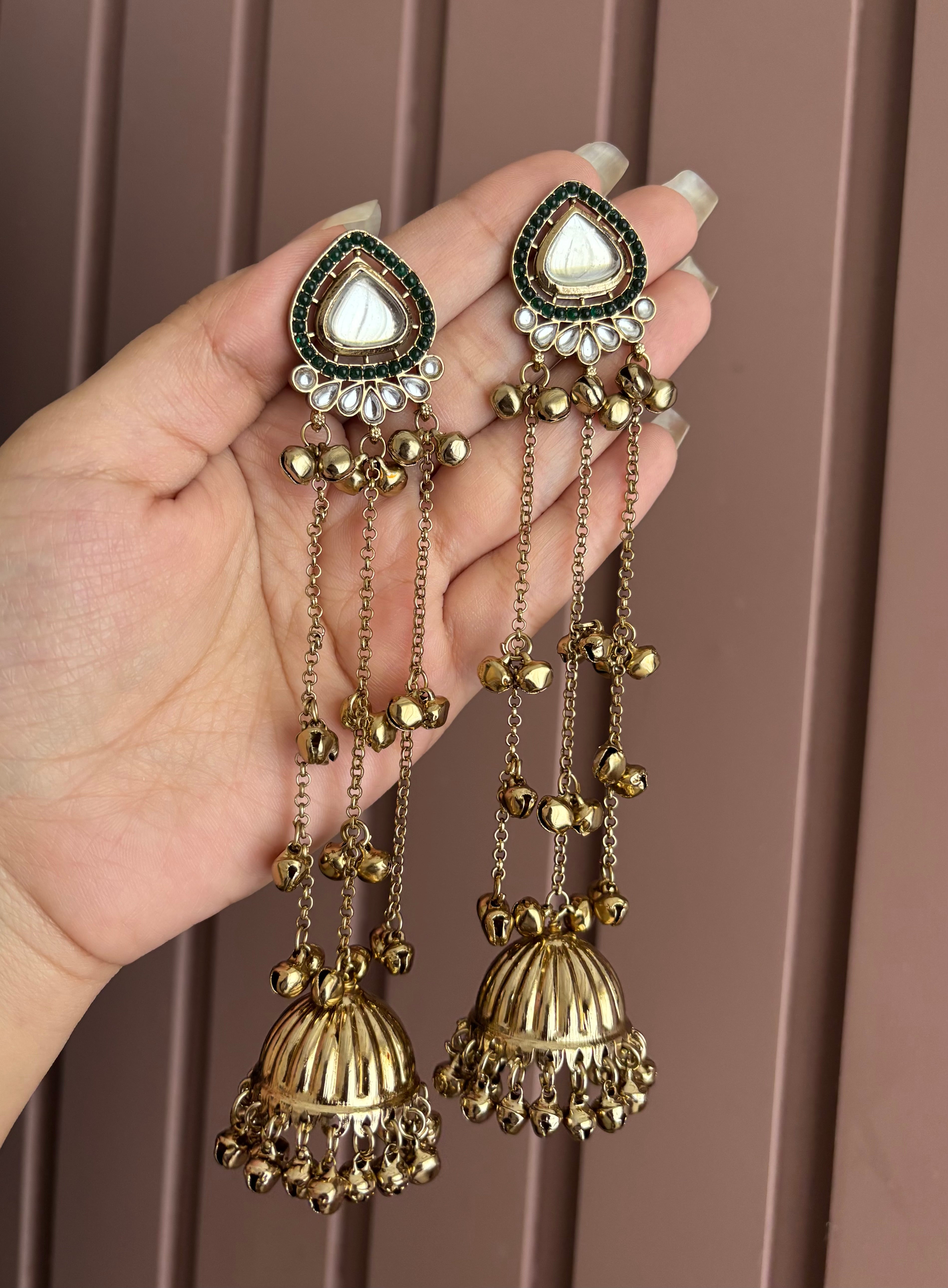 Green Long Layer Kashmiri Jhumkas