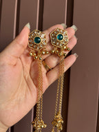 Kundan Touch Teal Green Kashmiri Long Earrings
