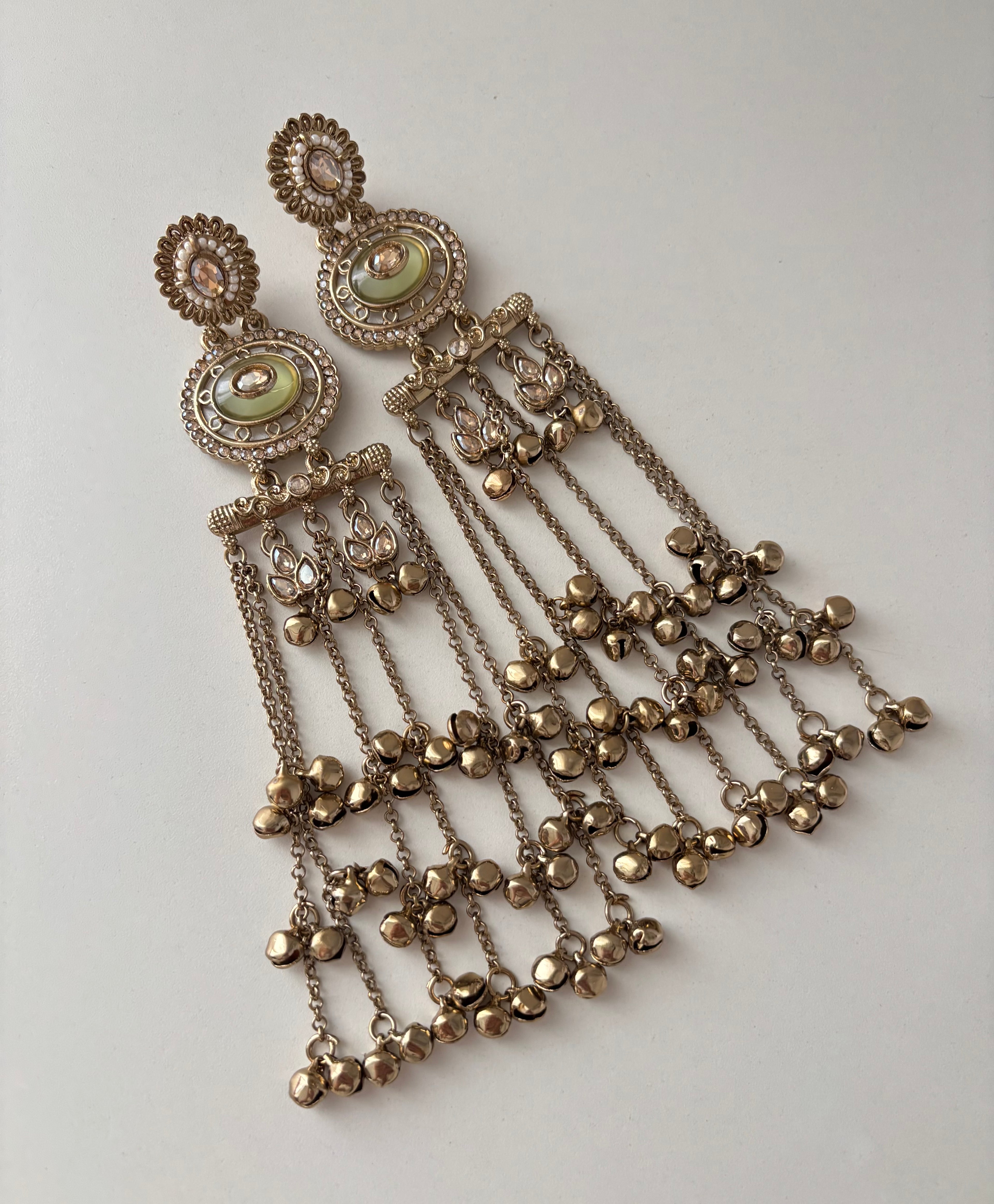 Mint Ghungroo Touch Layer Earrings