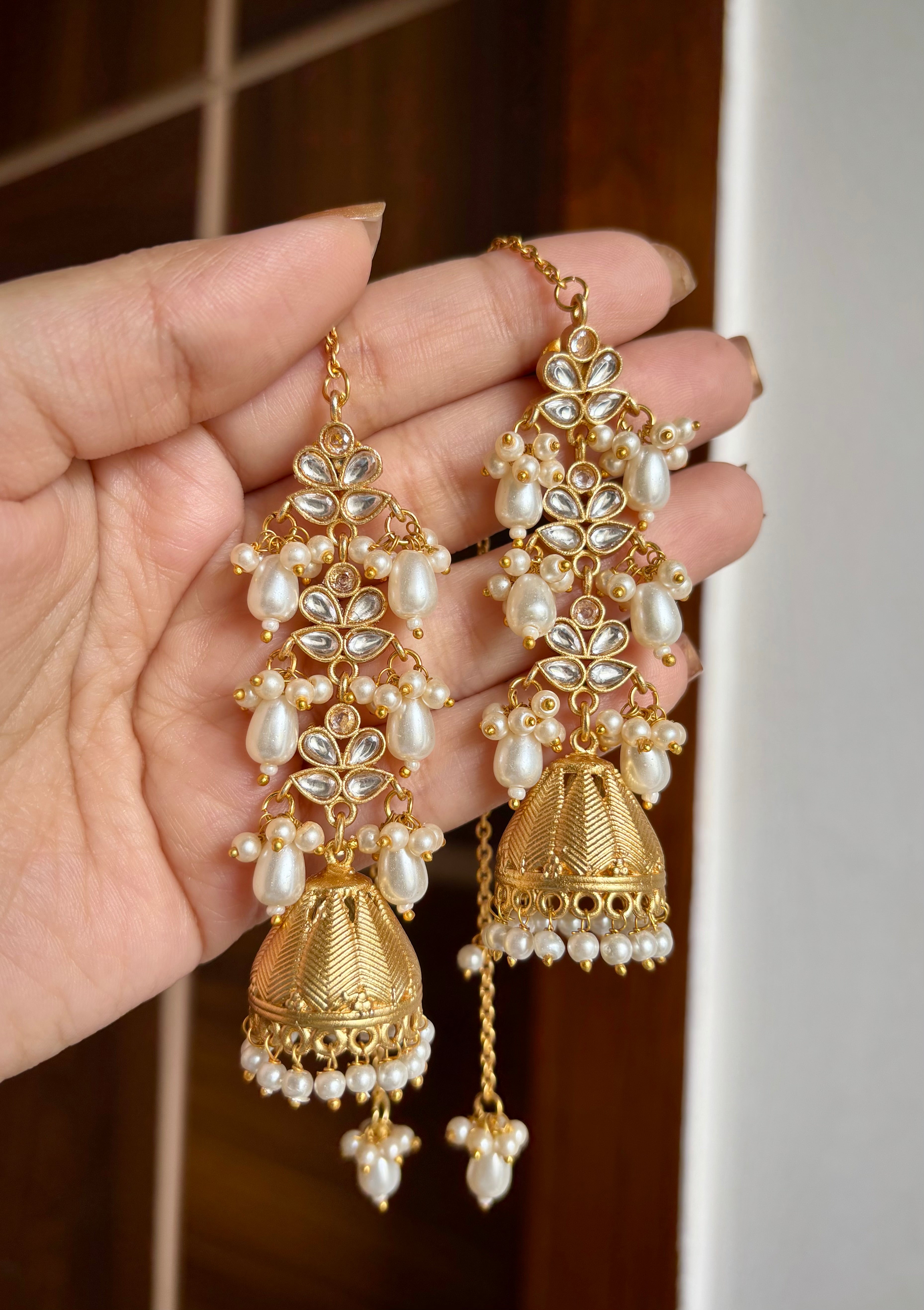 Rooh Statement Brass Jhumkas (Pearl)