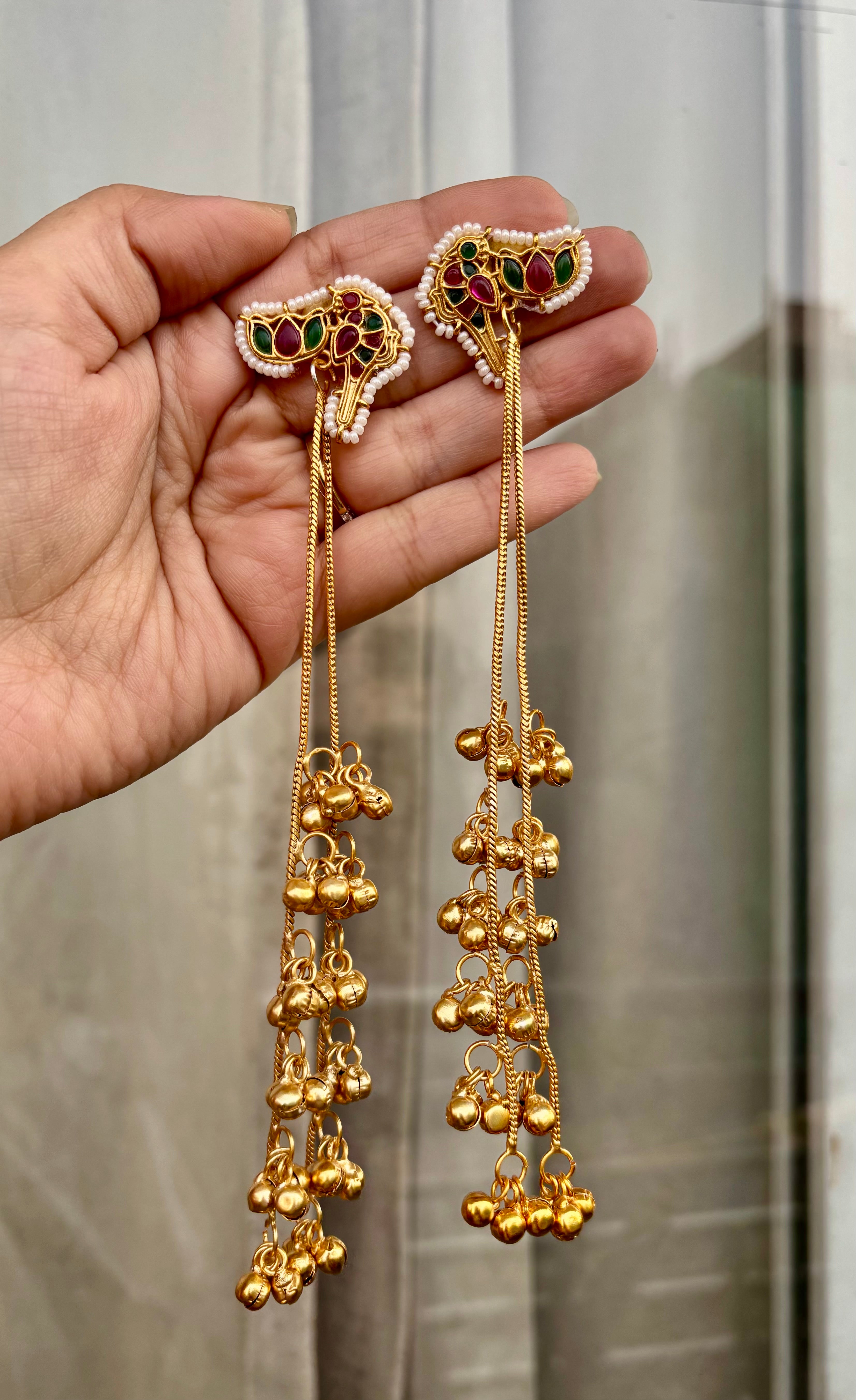 Ruby & Green Mix Bird & Lotus Kashmiri Earrings