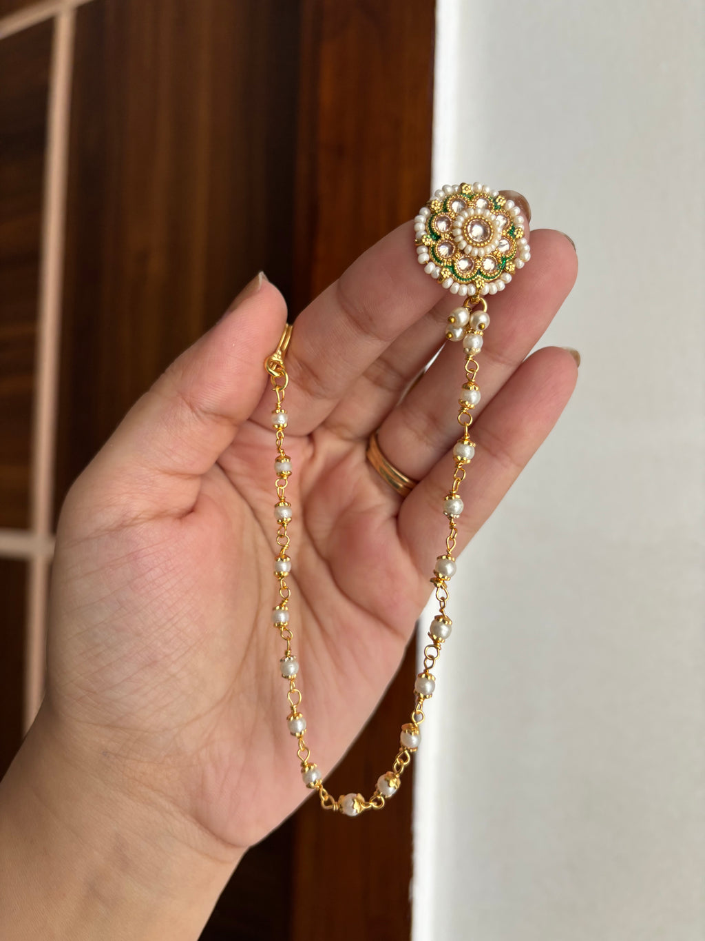 Flower Stud Pachi Kundan & CZ Press On Nose Pin With Side Layer