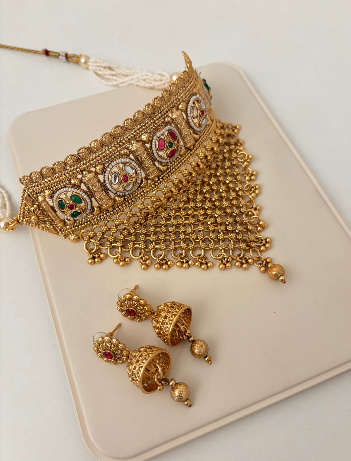 Premium Gold Look Like Choker Set With Jhumkas Design-22