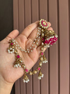 Dark Pink Jhumki With Detachable Earchain