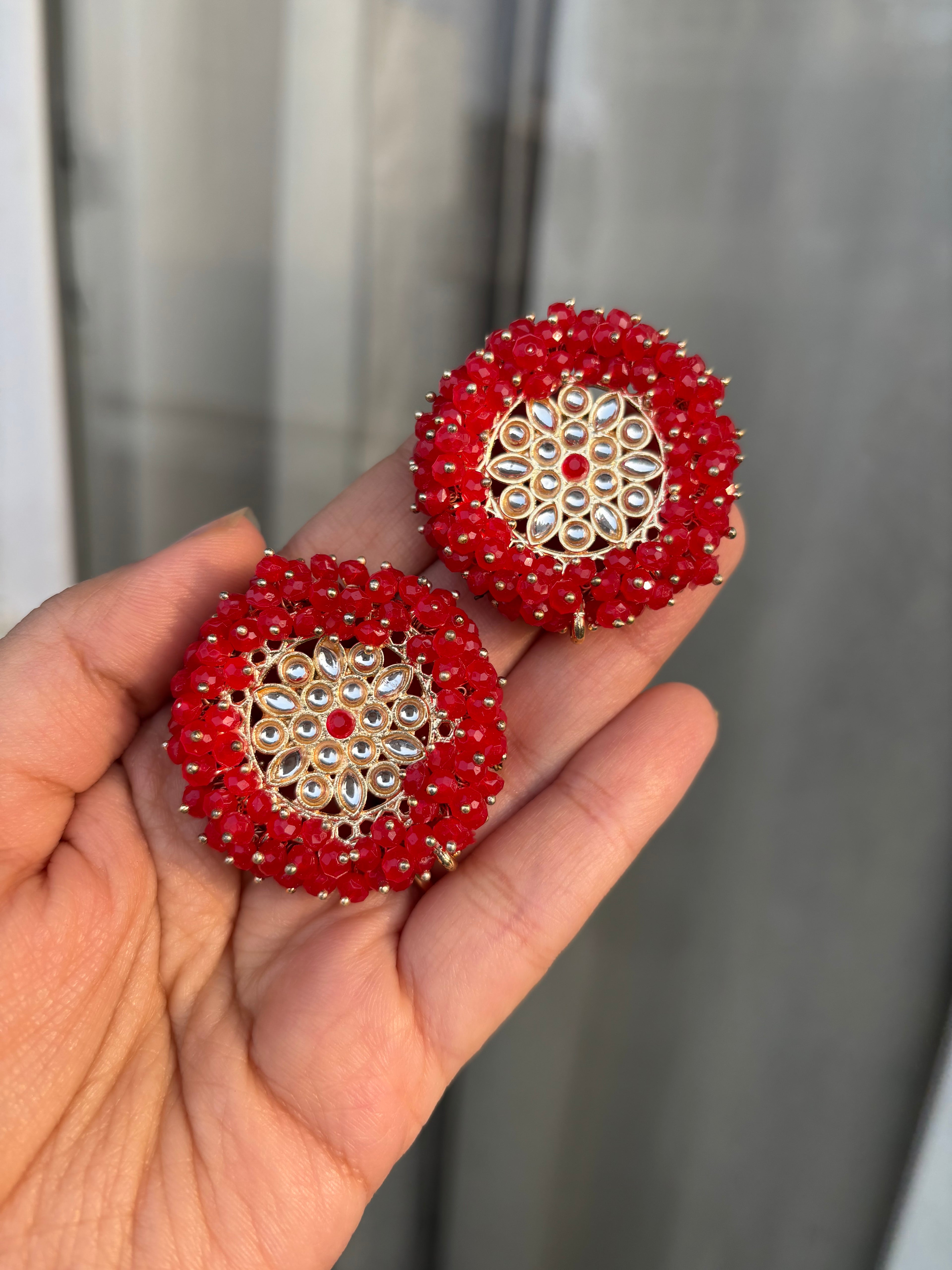 Red Kundan Stud Earrings