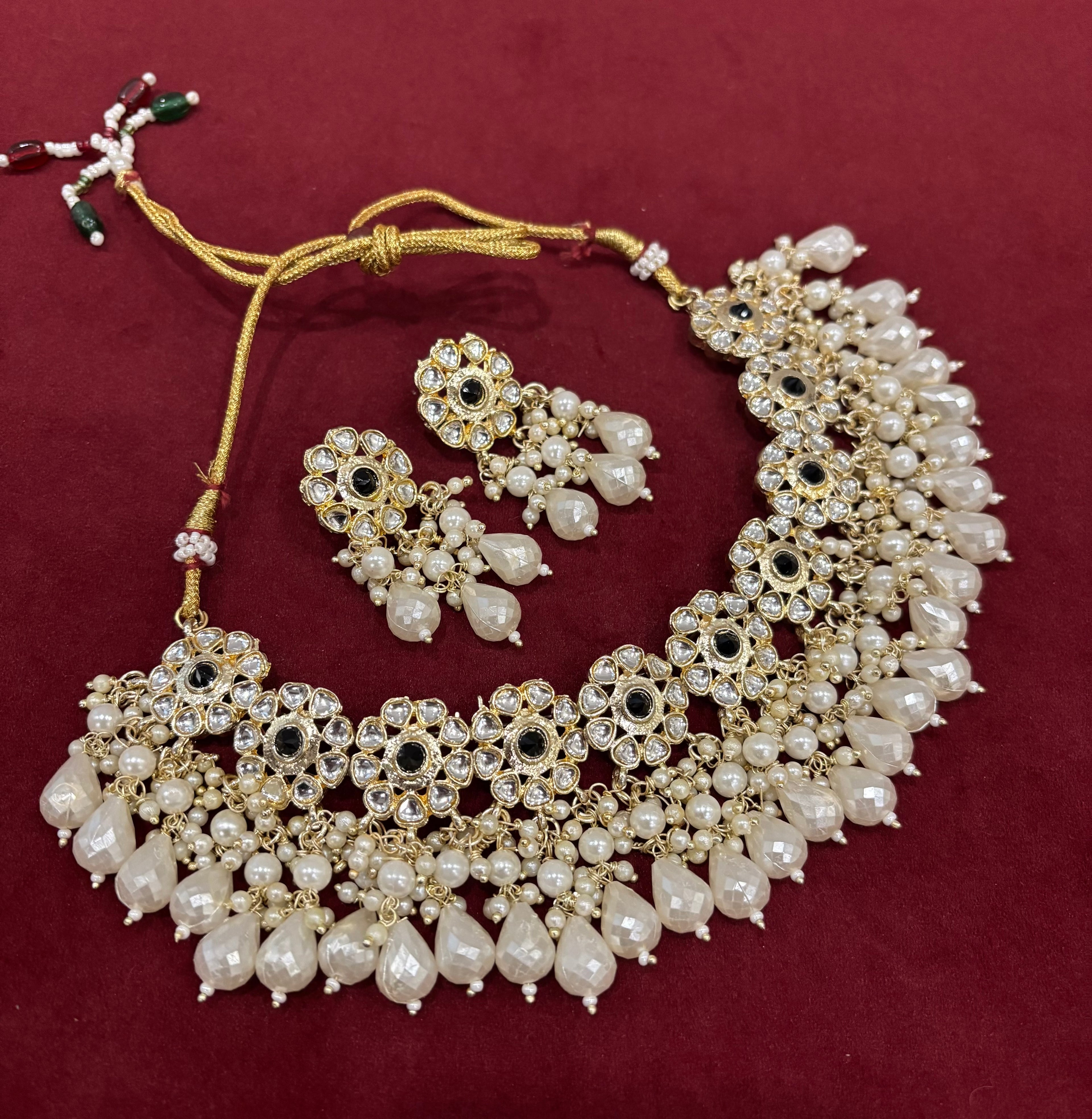 Black Flower Choker Set With Earrings