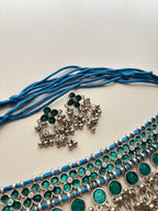 Blue Meena Work Premium Quality Heavy Look Choker Set With Earrings