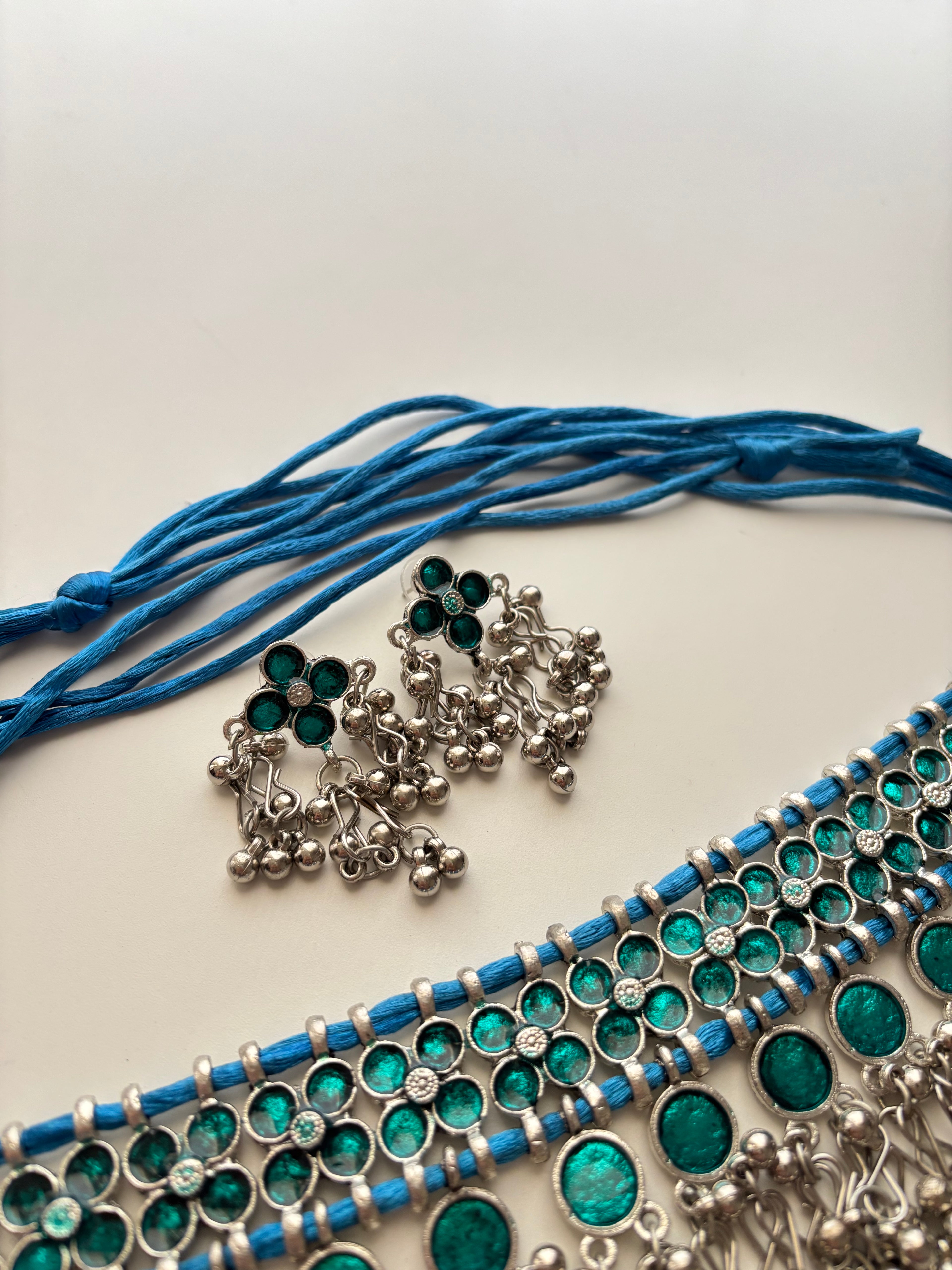 Blue Meena Work Premium Quality Heavy Look Choker Set With Earrings
