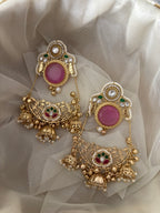 Laila Kashmiri Chandbali Earrings (Pink)