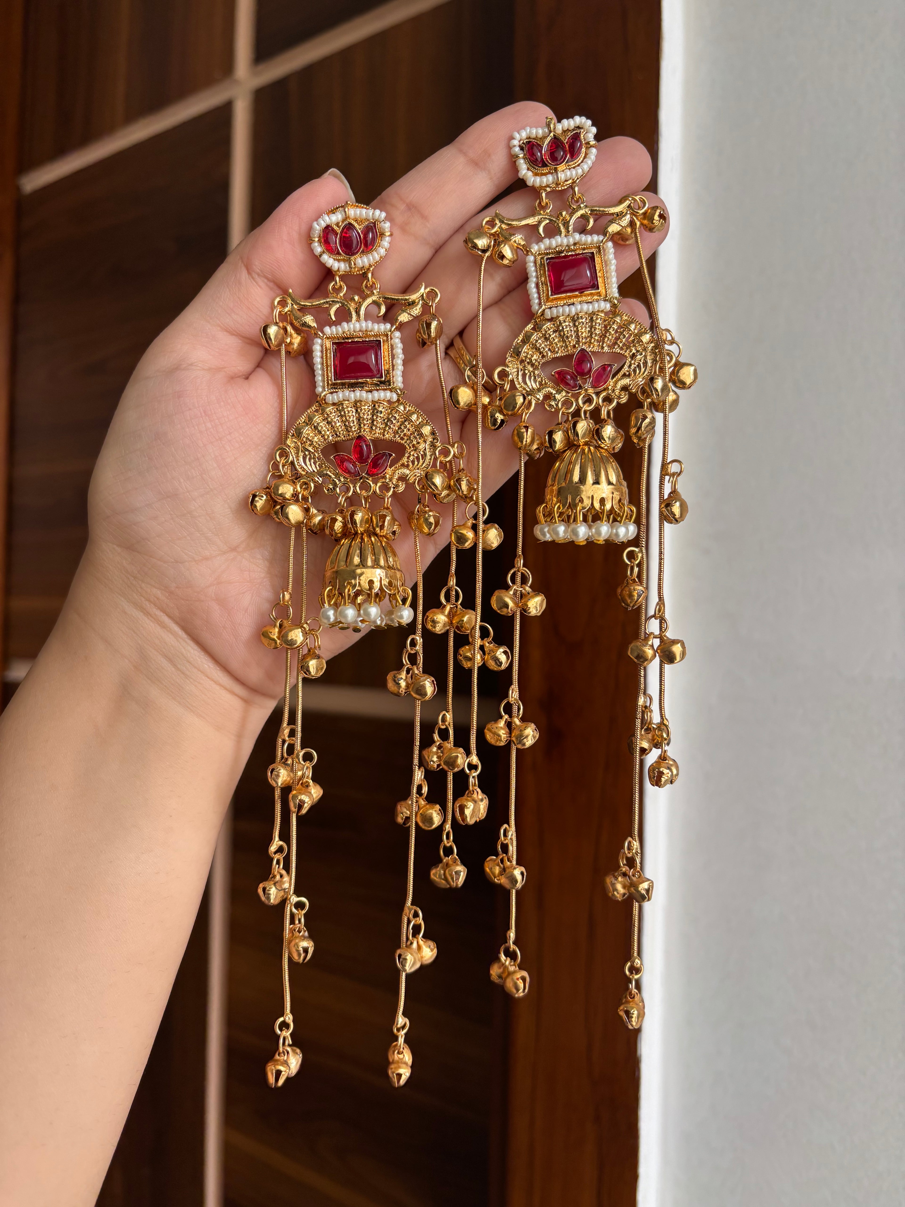 Nisha Kashmiri Long Earrings (Maroon)