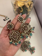 Premium Heavy Look Royal Necklace With Earrings (Pink/Mint)